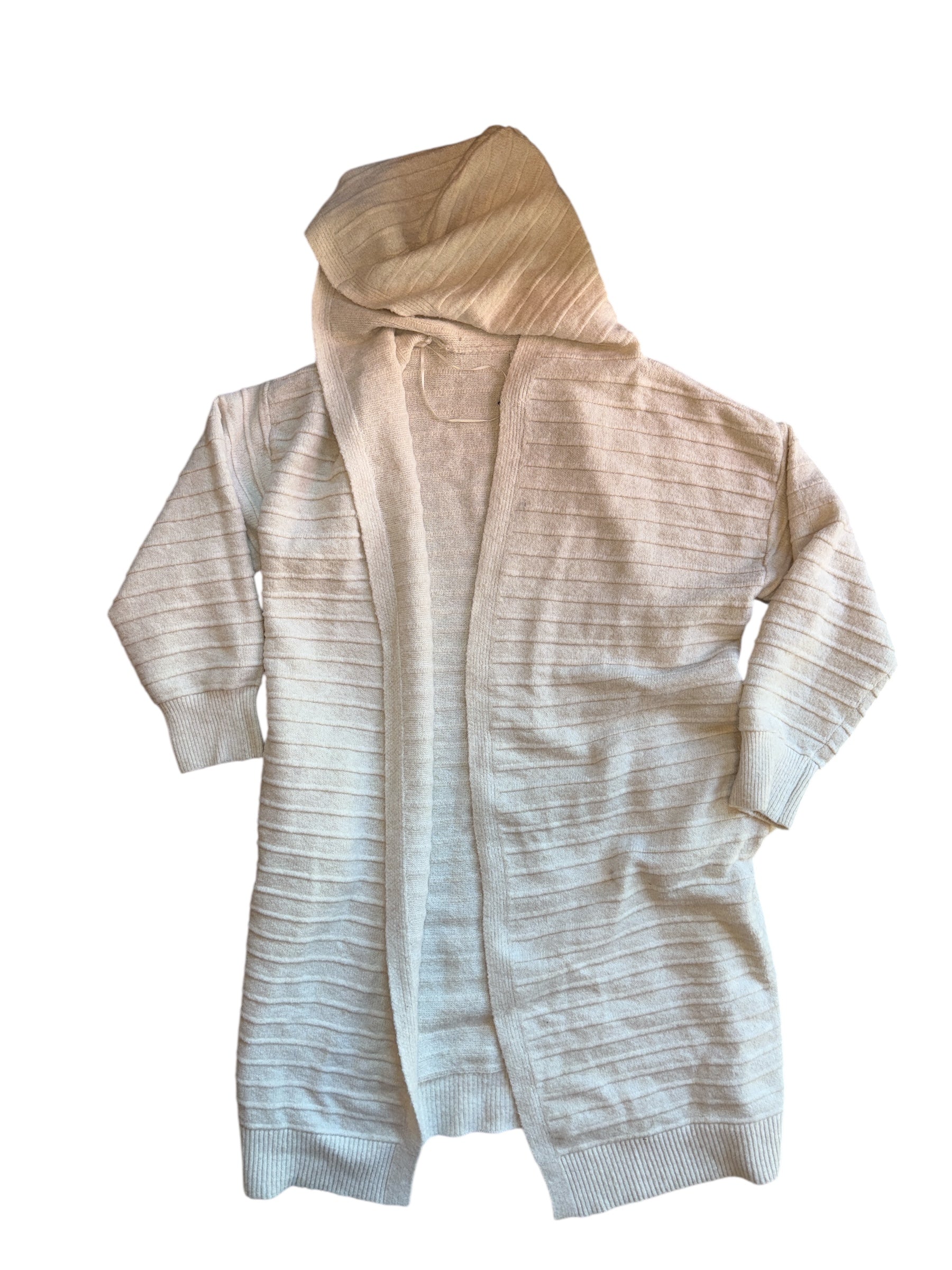 cream pink rose hooded striped cardigan, XL