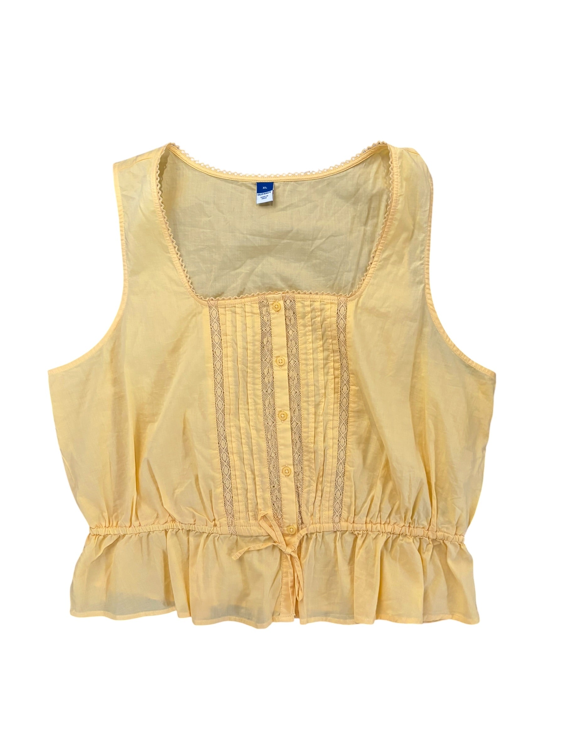 yellow old navy yellow crochet peplum tank, xl