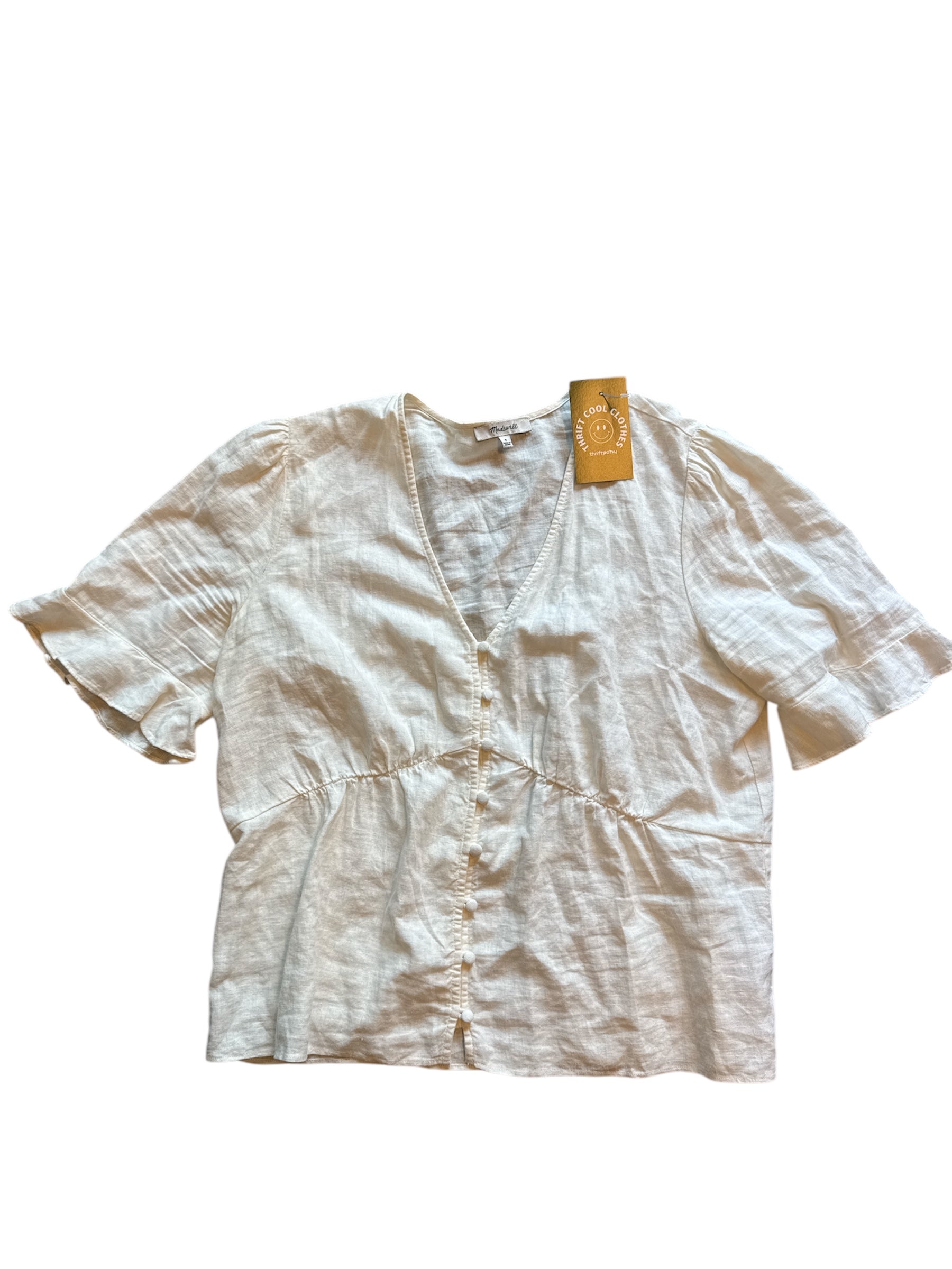 white madewell button top, 8