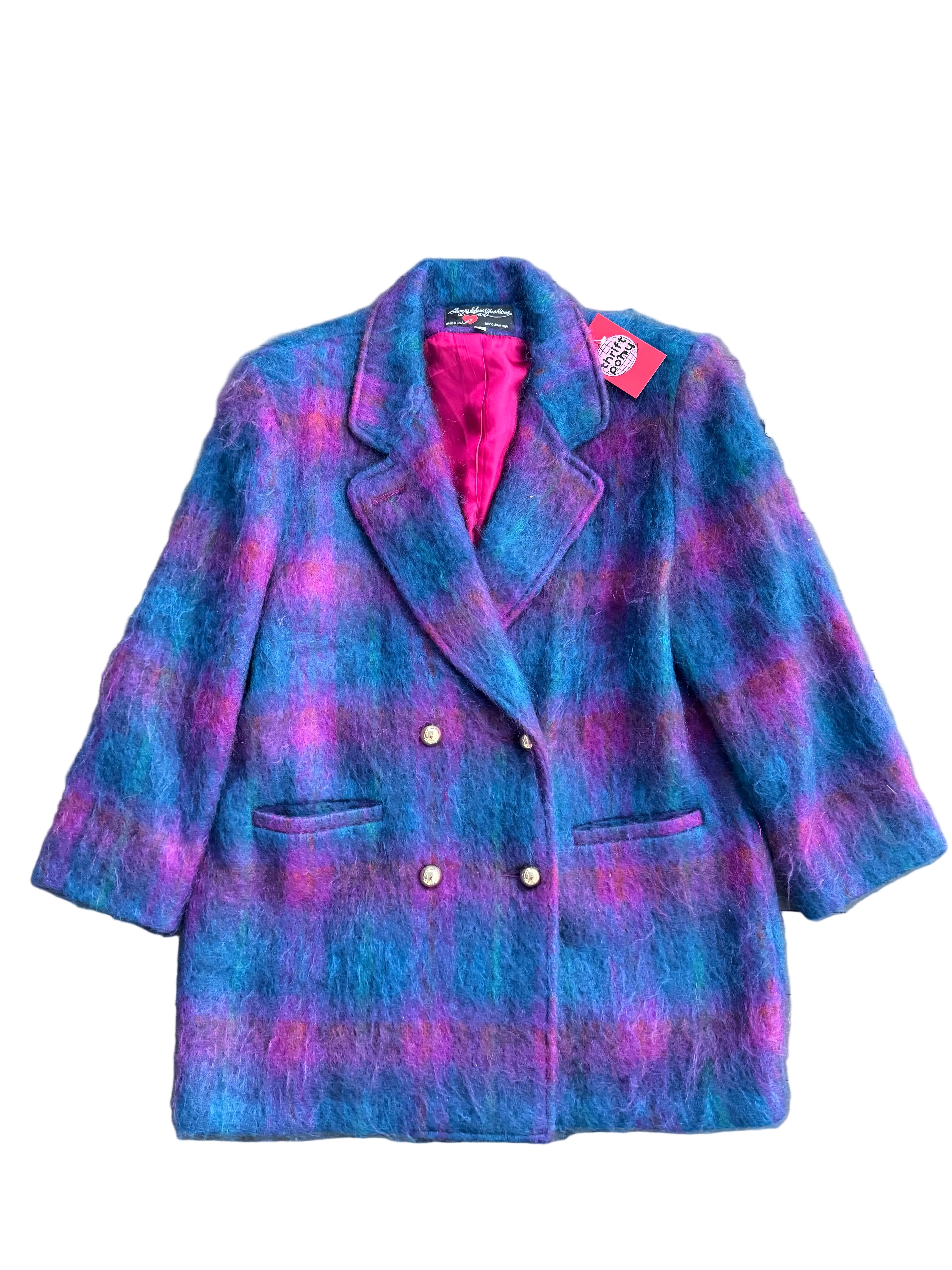 blue purple george david fashions vtg mohair angora blend jacket, 14