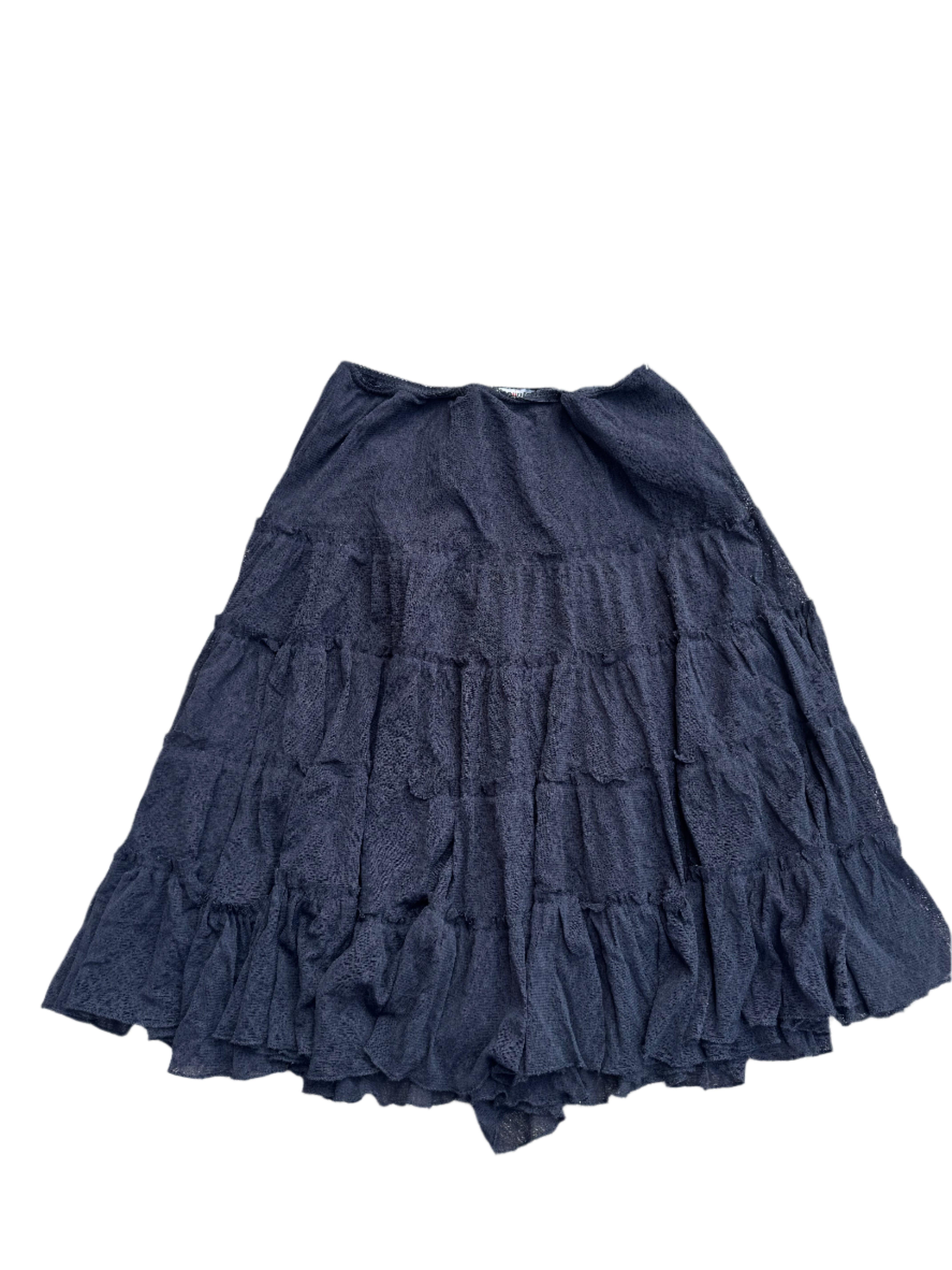 black younique vtg tiered midi skirt, m