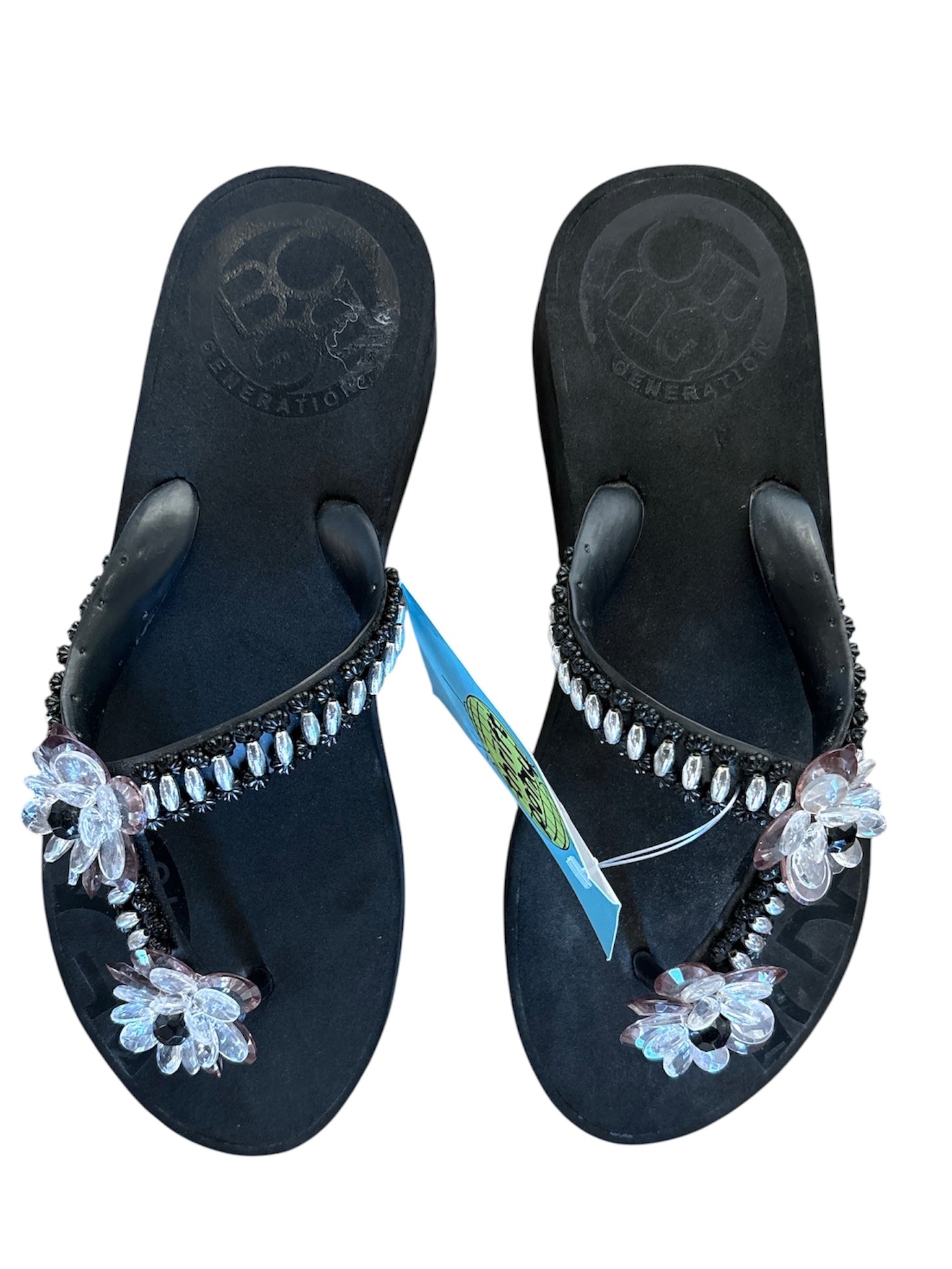 black BCBG 3d flowers flip flop, 6