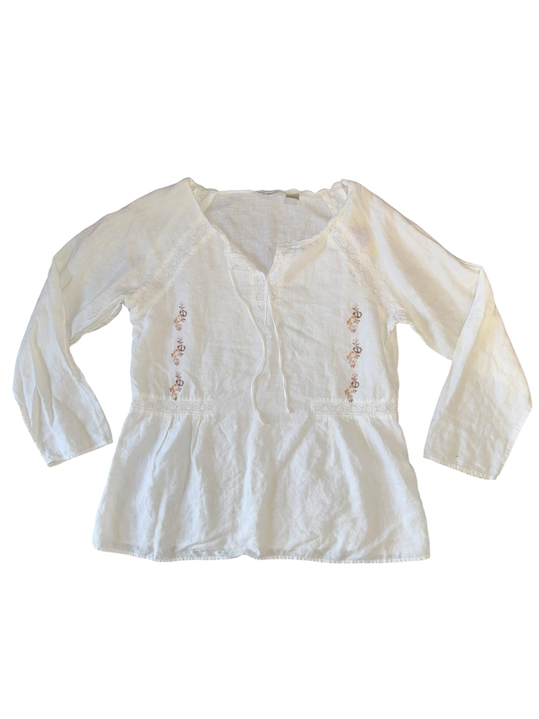 white j jill linen floral eyelet blouse, s