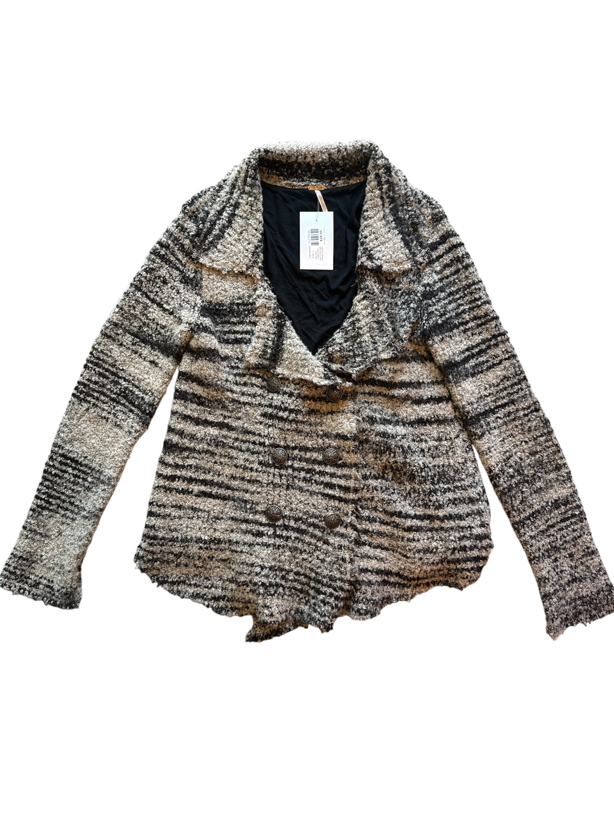 gray black free people heathered asymmetrical sherpa sweater , s