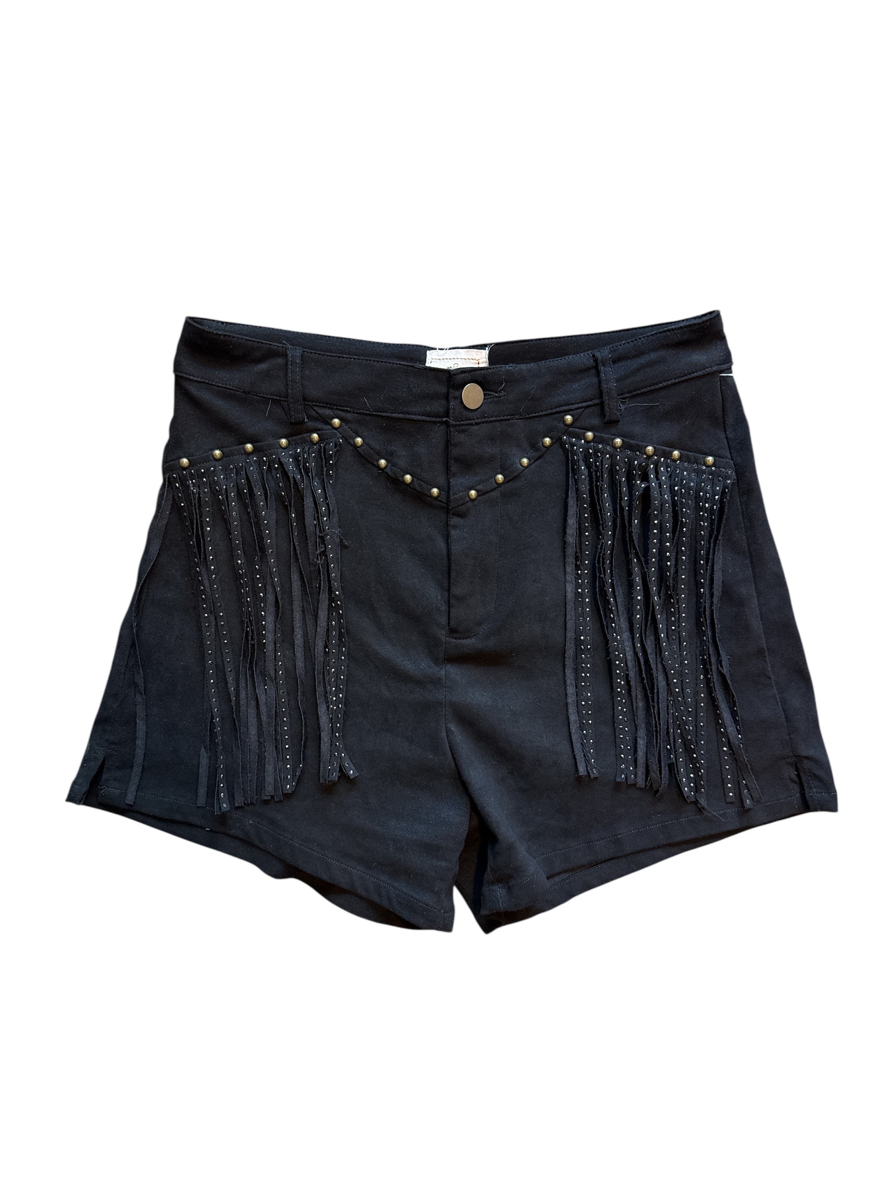 Black Sterling and stitch Fringe studded shorts, M