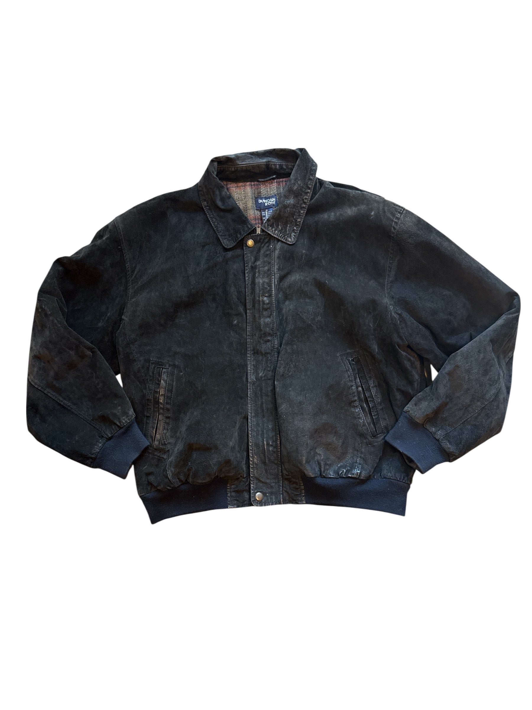 black duncan row leather flannel lined jacket, xl