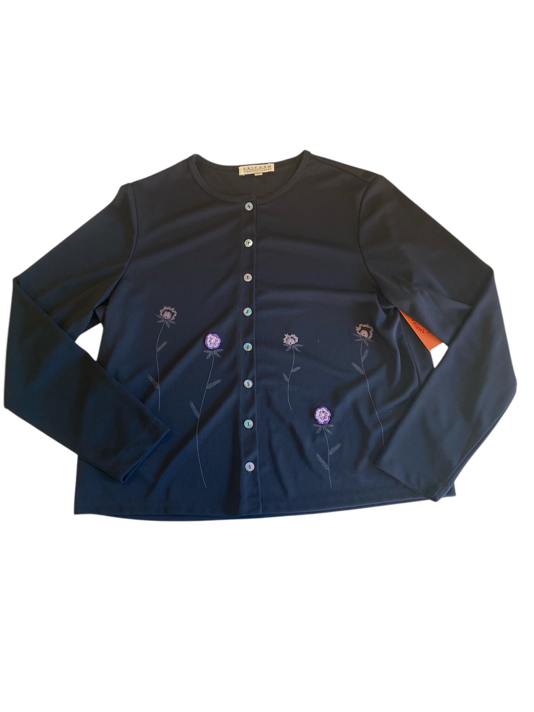 black purple john paul richard sheer floral ls button down, L