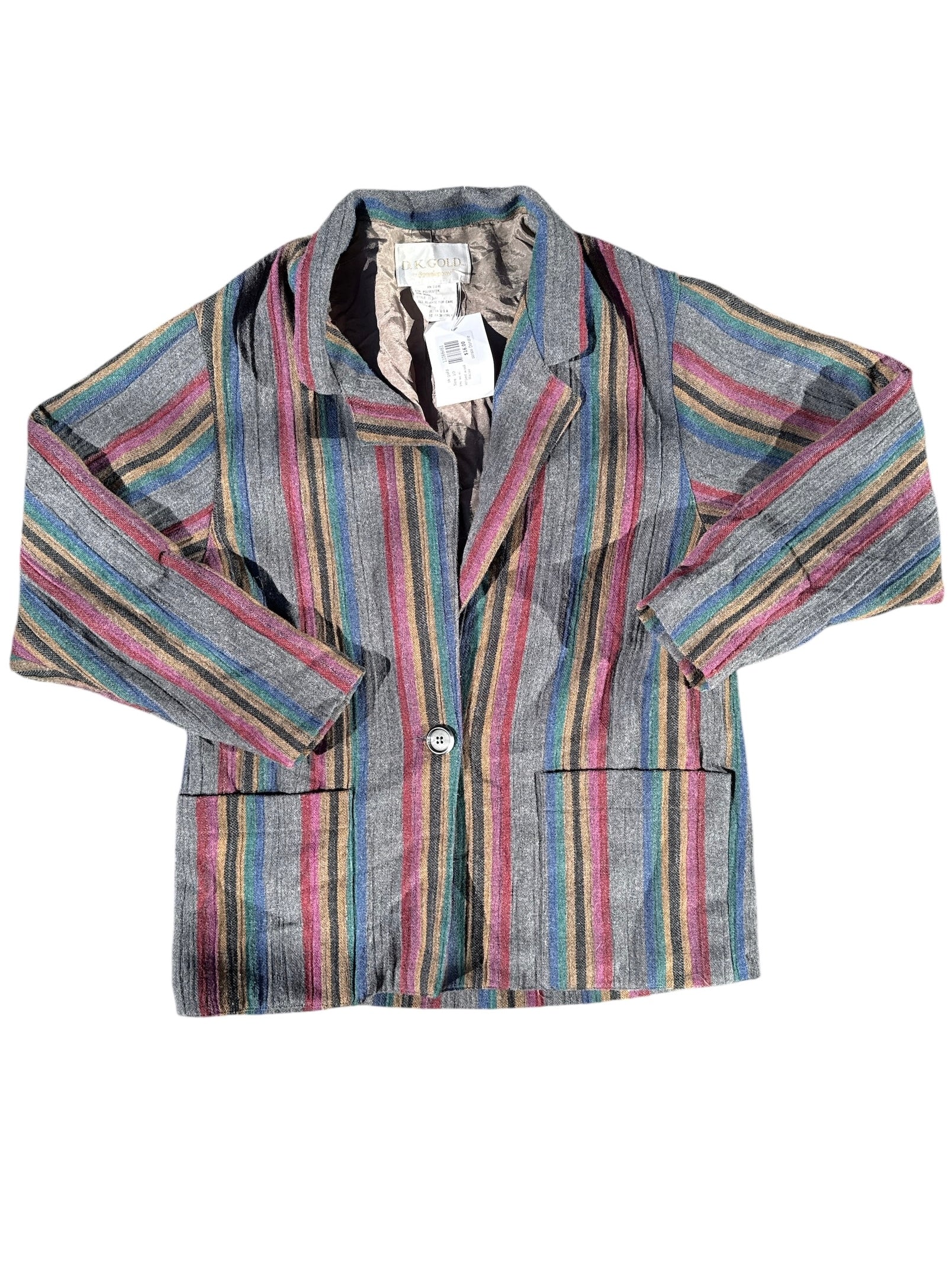 gray red blue sk gold striped wool blazer, 10