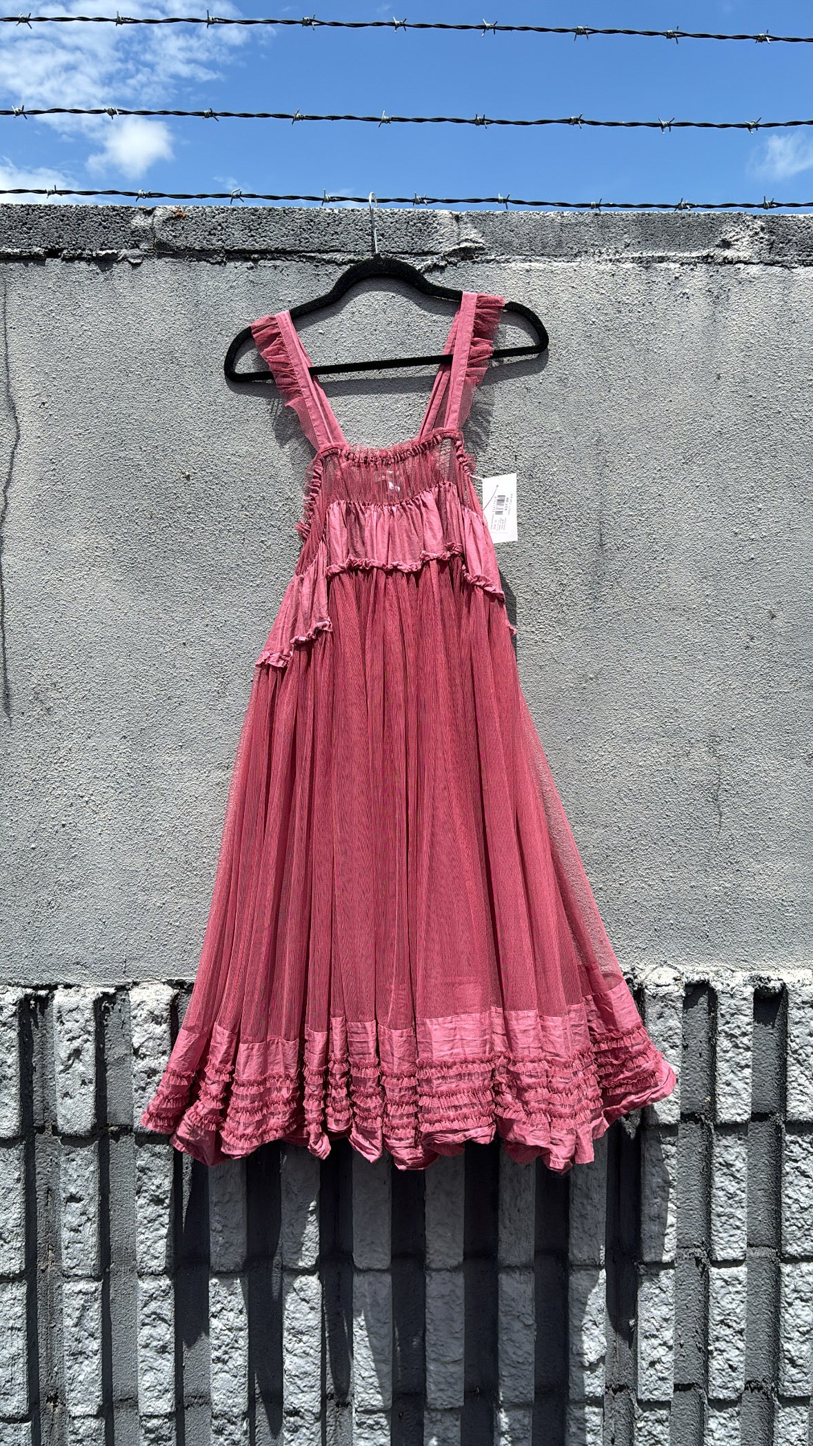 pink mauve urban outfitters mesh sheer babydoll maxi dress, xs