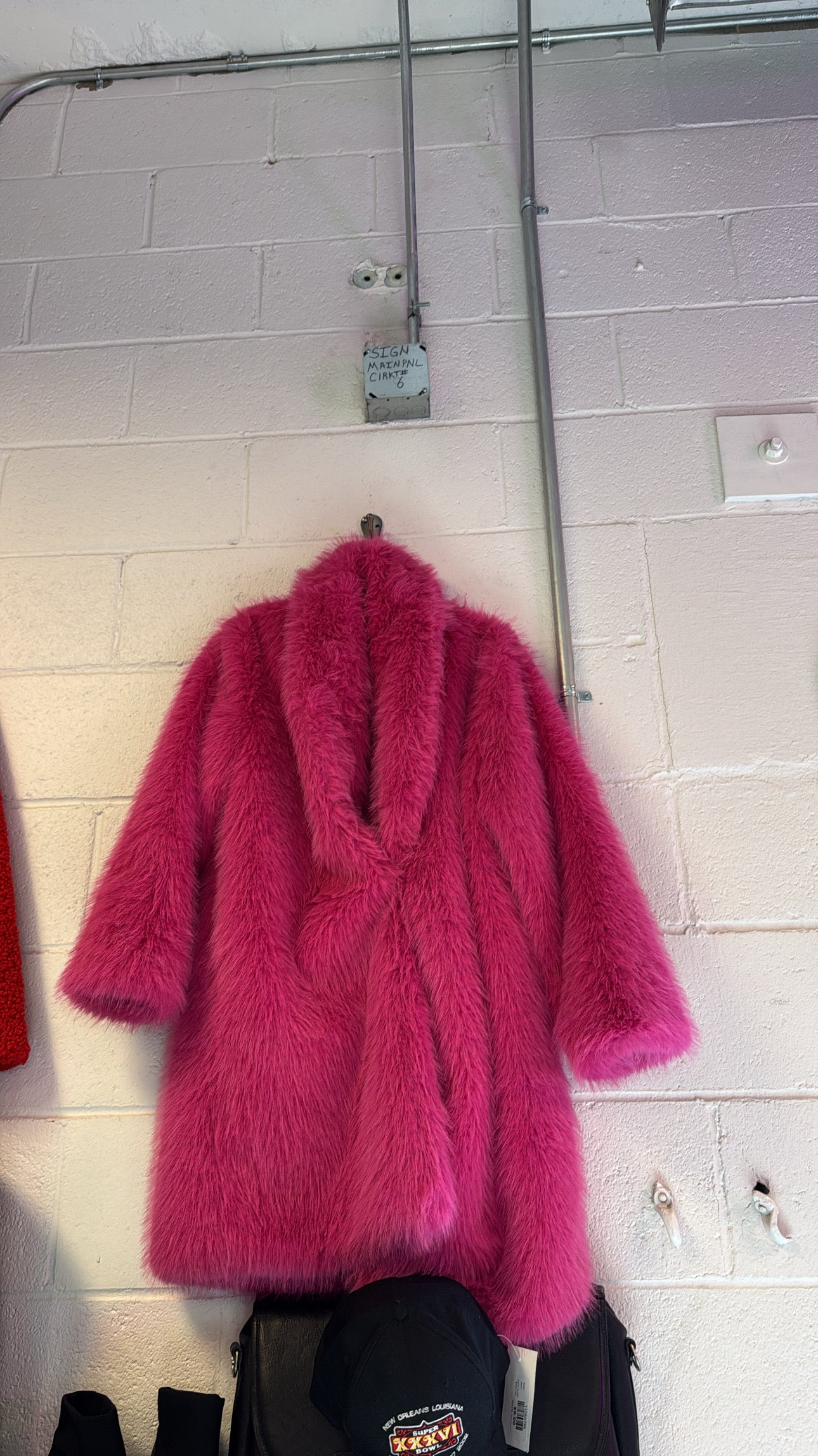 hot pink shein fur coat, s