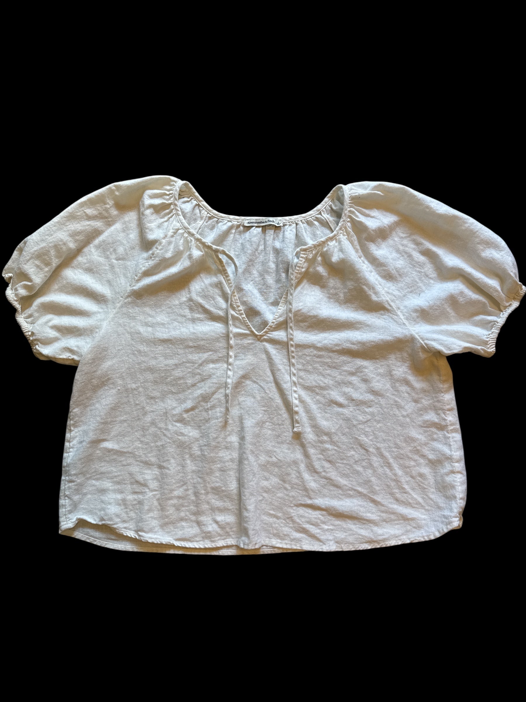 white abercrombie puffy sleeve linen top, L