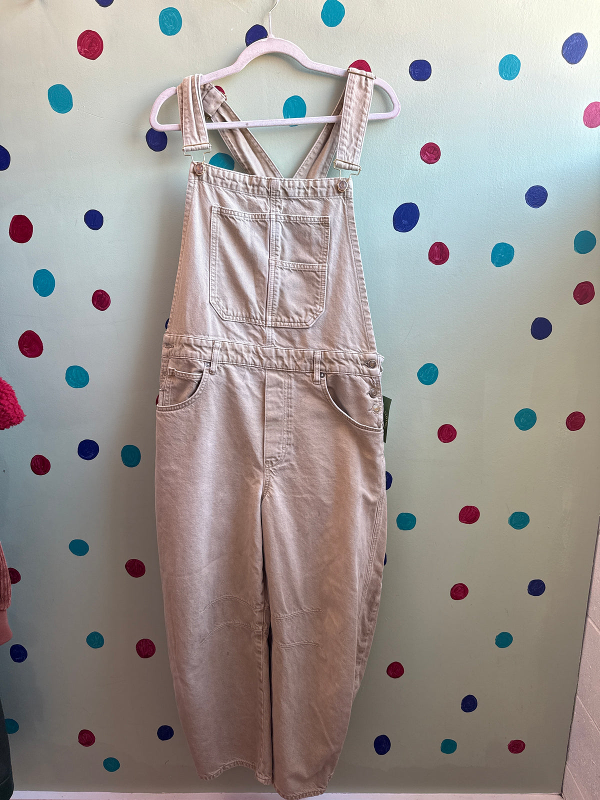 tan free people barrel overalls, xl