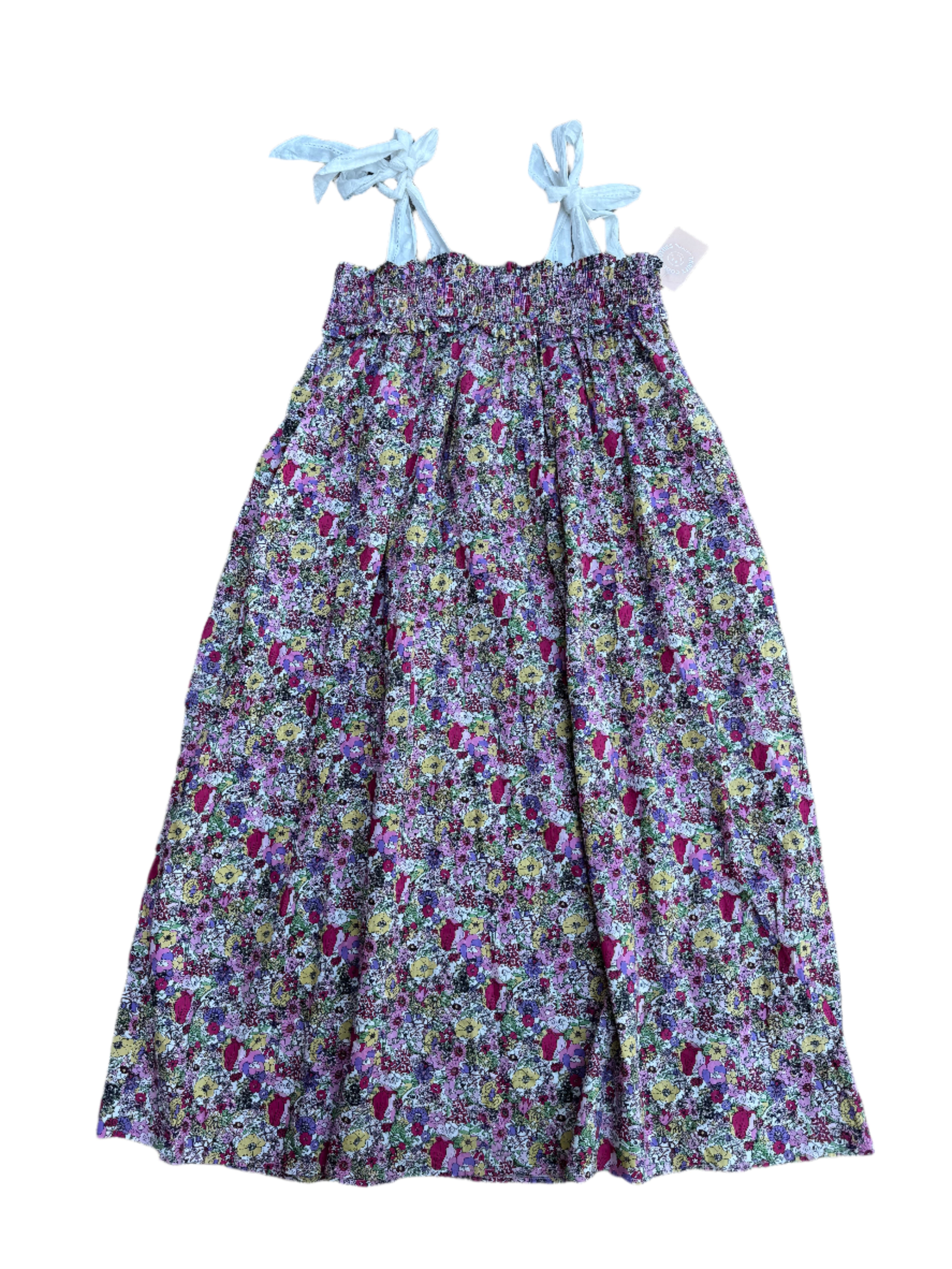 pink white buru floral dress w tie straps, m/l