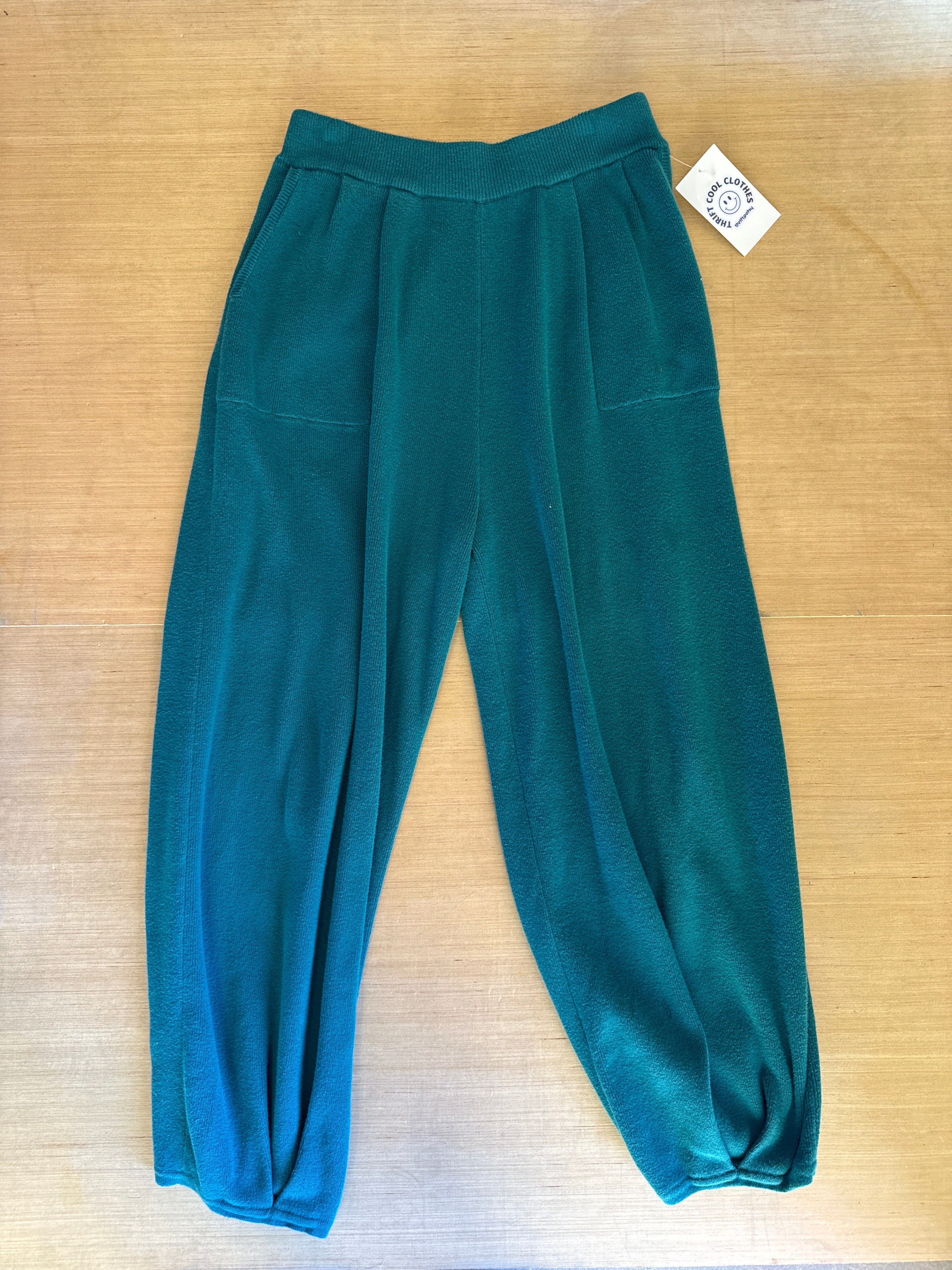 teal  knit elastic pants, L