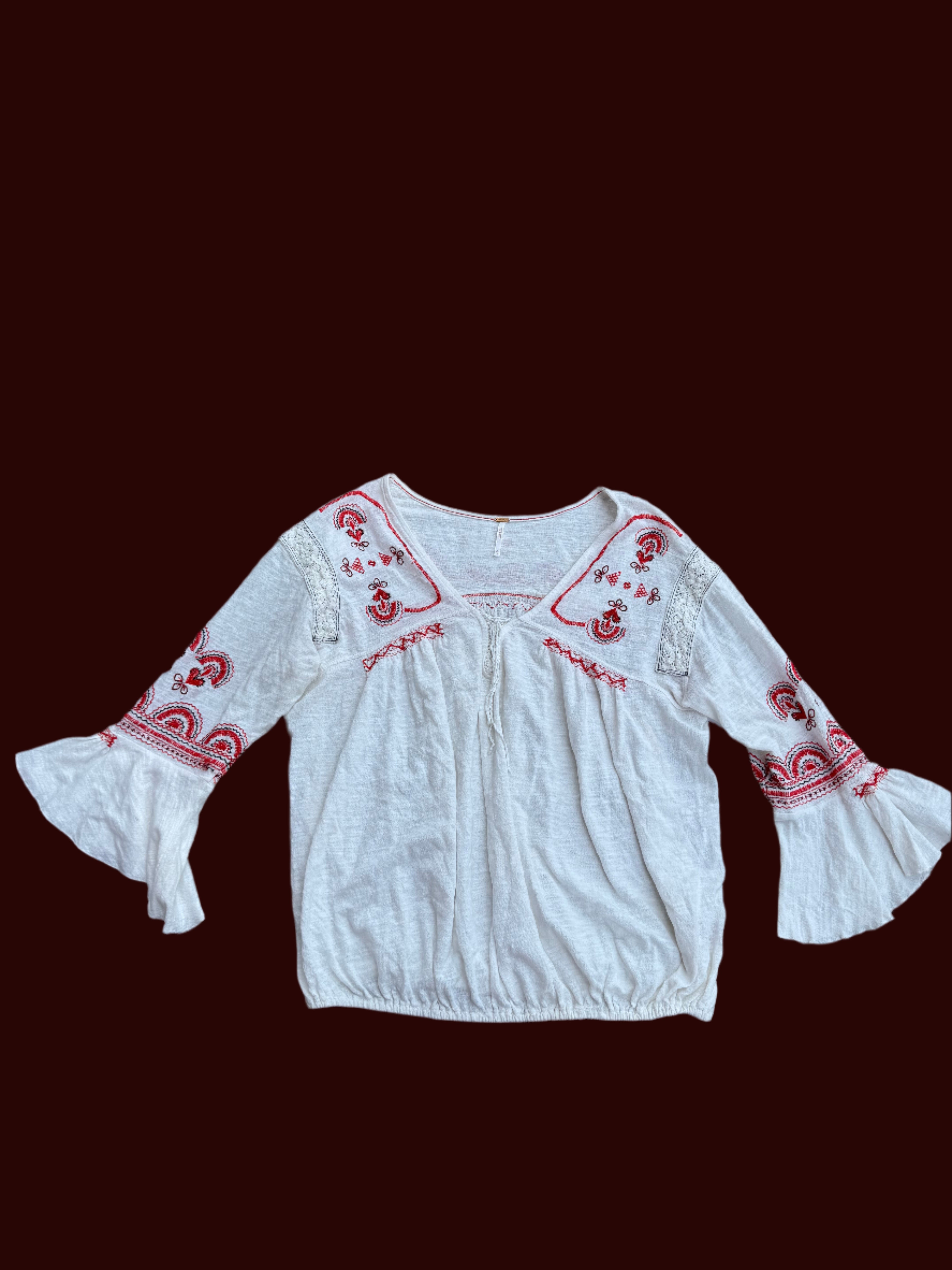 White orange Free people Embroider flowy top, L