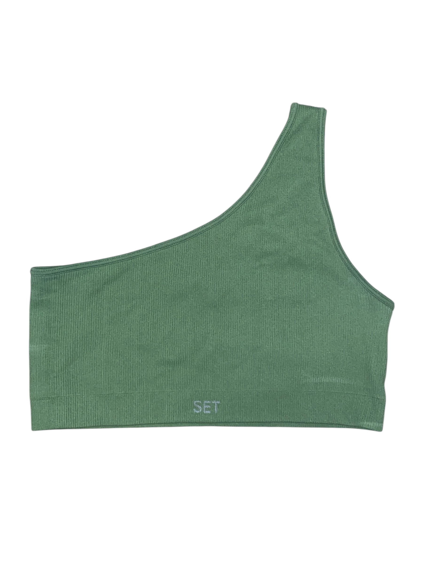green set one shoulder ribbed bra, m