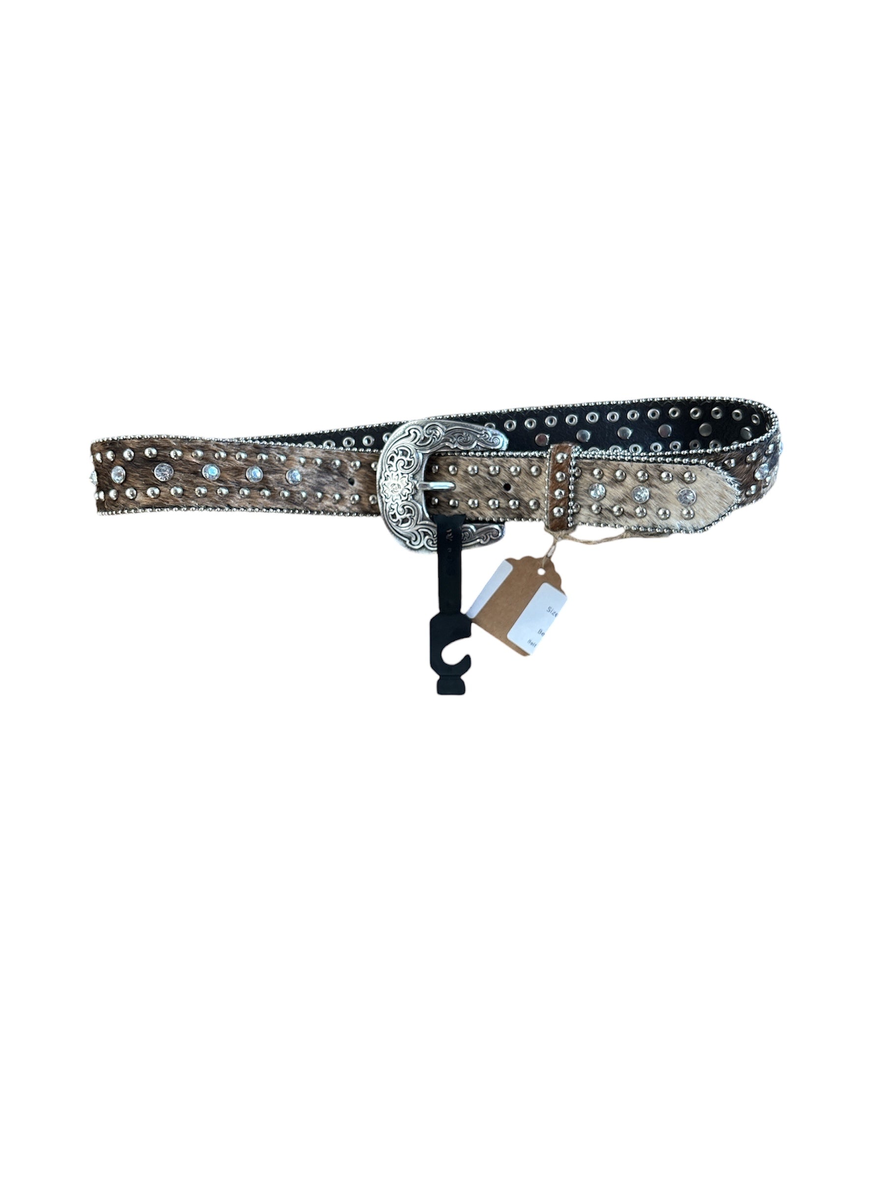 Rhinestone studded fur belt Xs