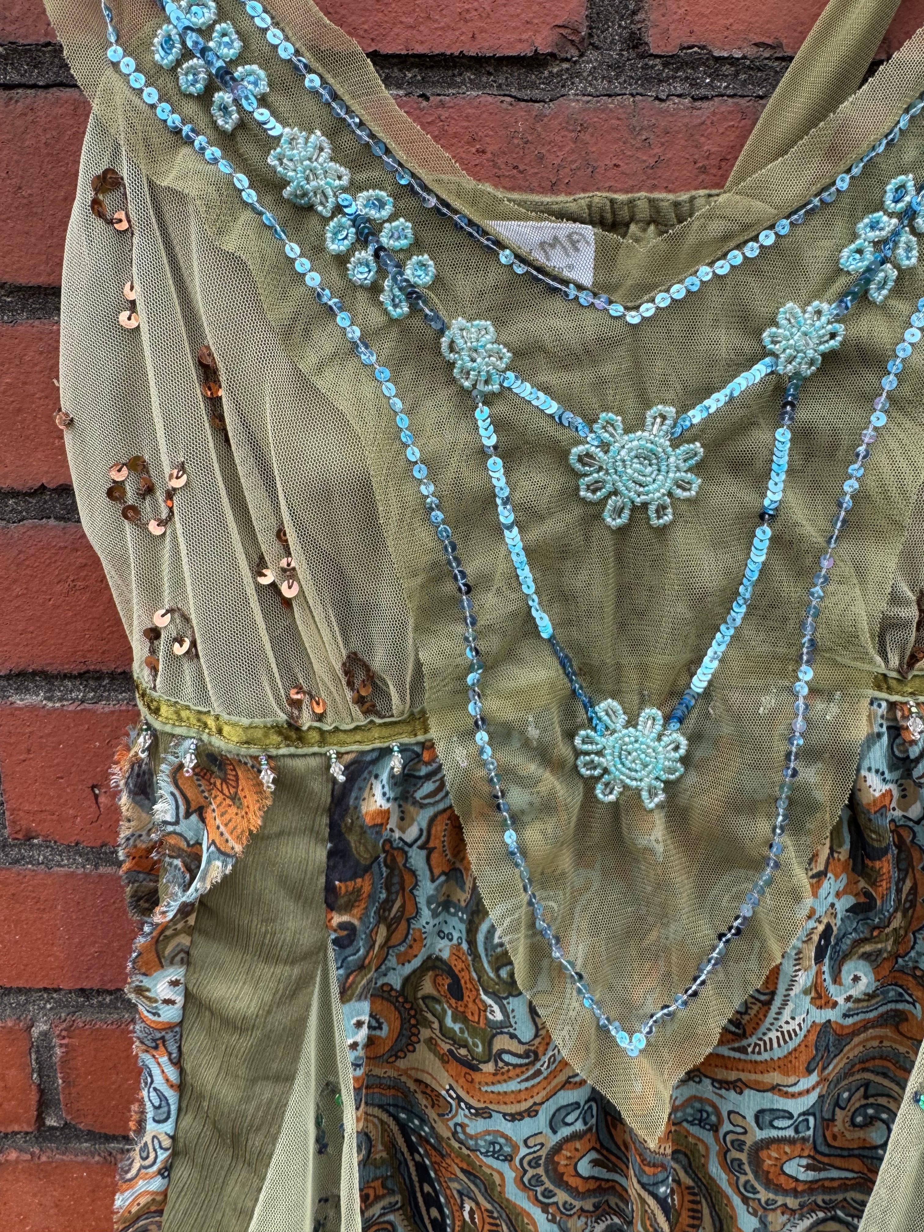 green blue mimi maternity beaded paisley baby doll mat tank, L