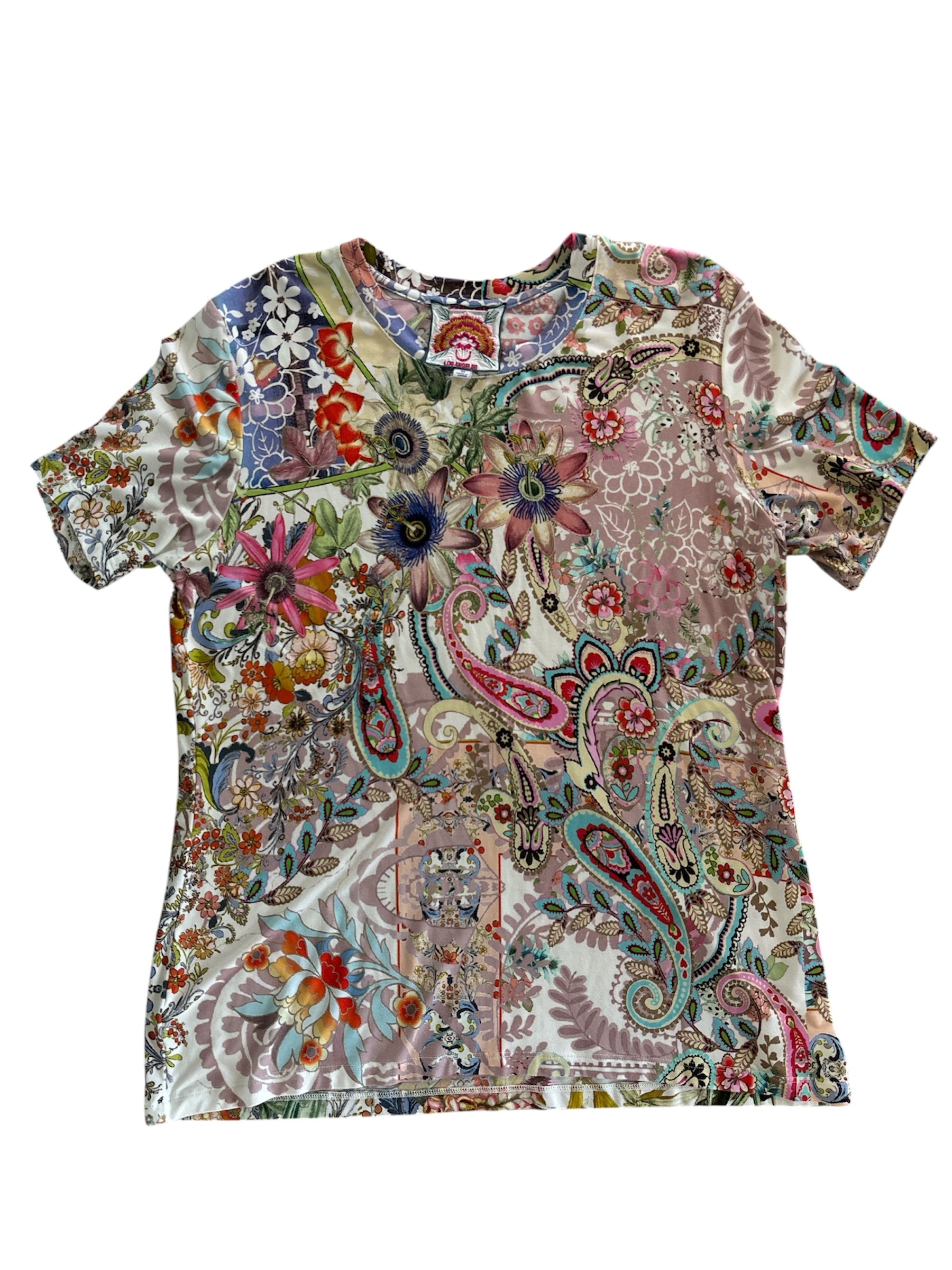 red blue green johnny was soft multi floral top, m