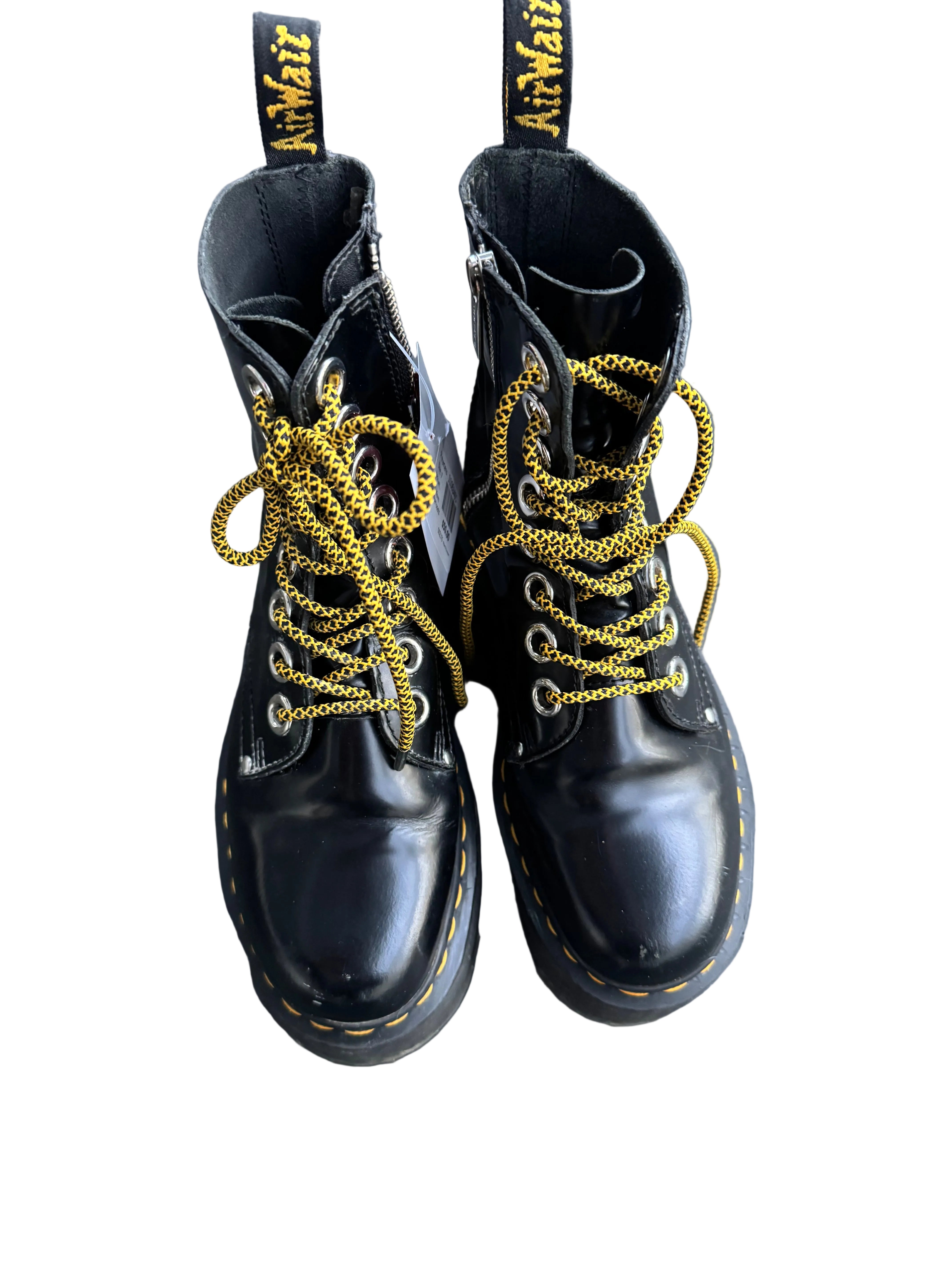black yellow dr martens platform combat boots, 7 women’s