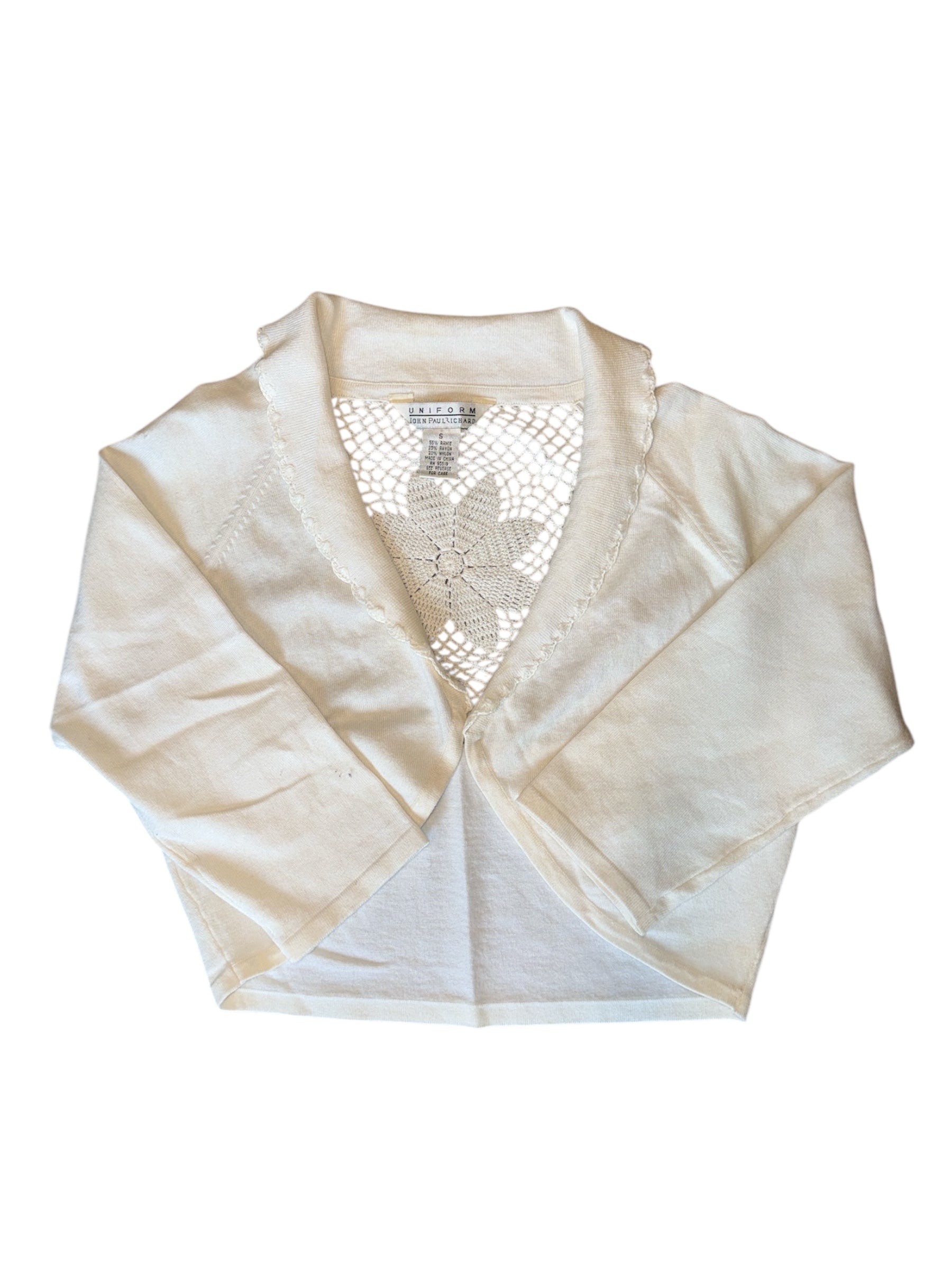 white john paul richard DEADSTOCK crochet floral cardigan, s