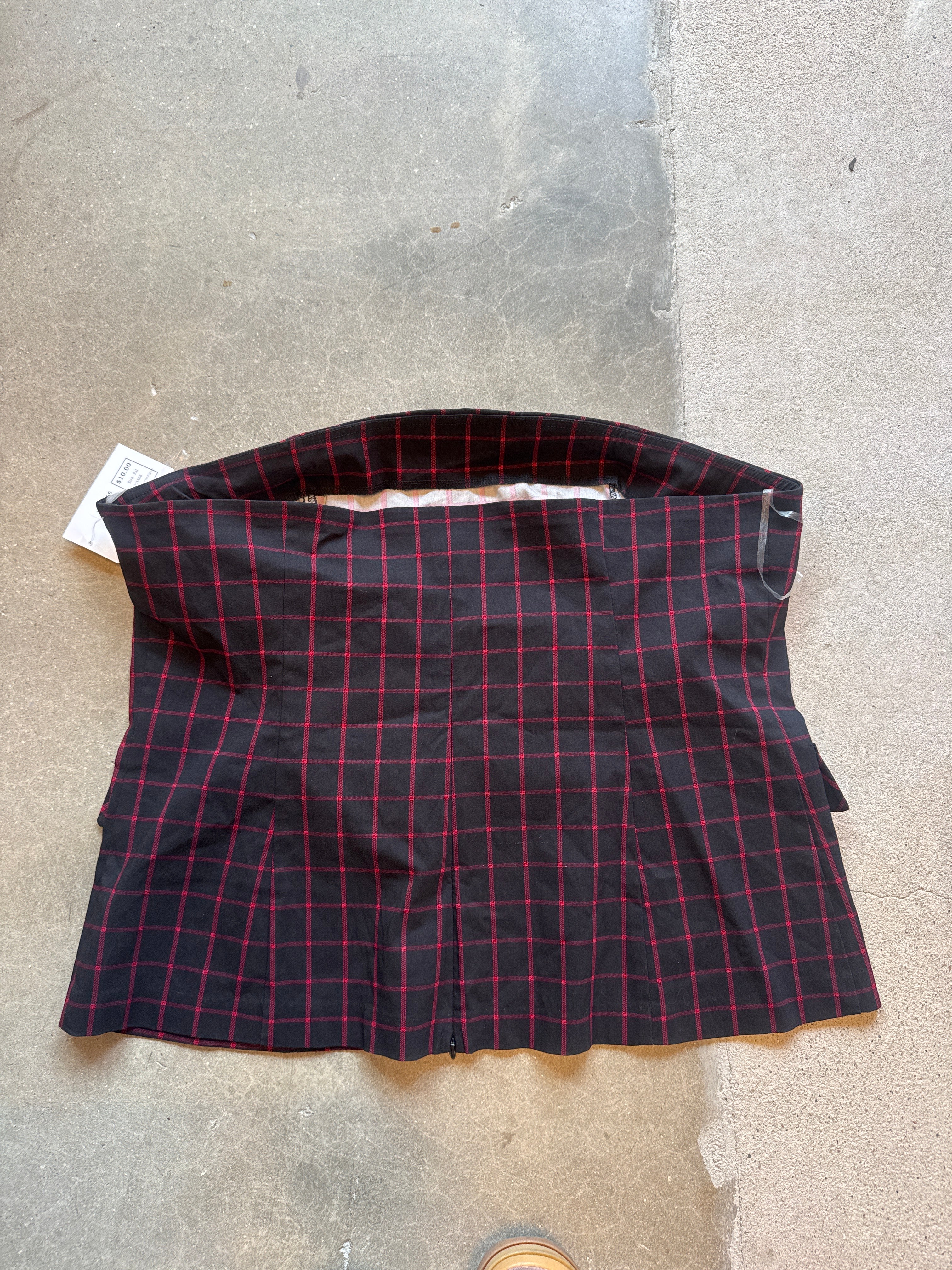 Black red Valerie Stevens Strapless plaid bustier top, 3xl
