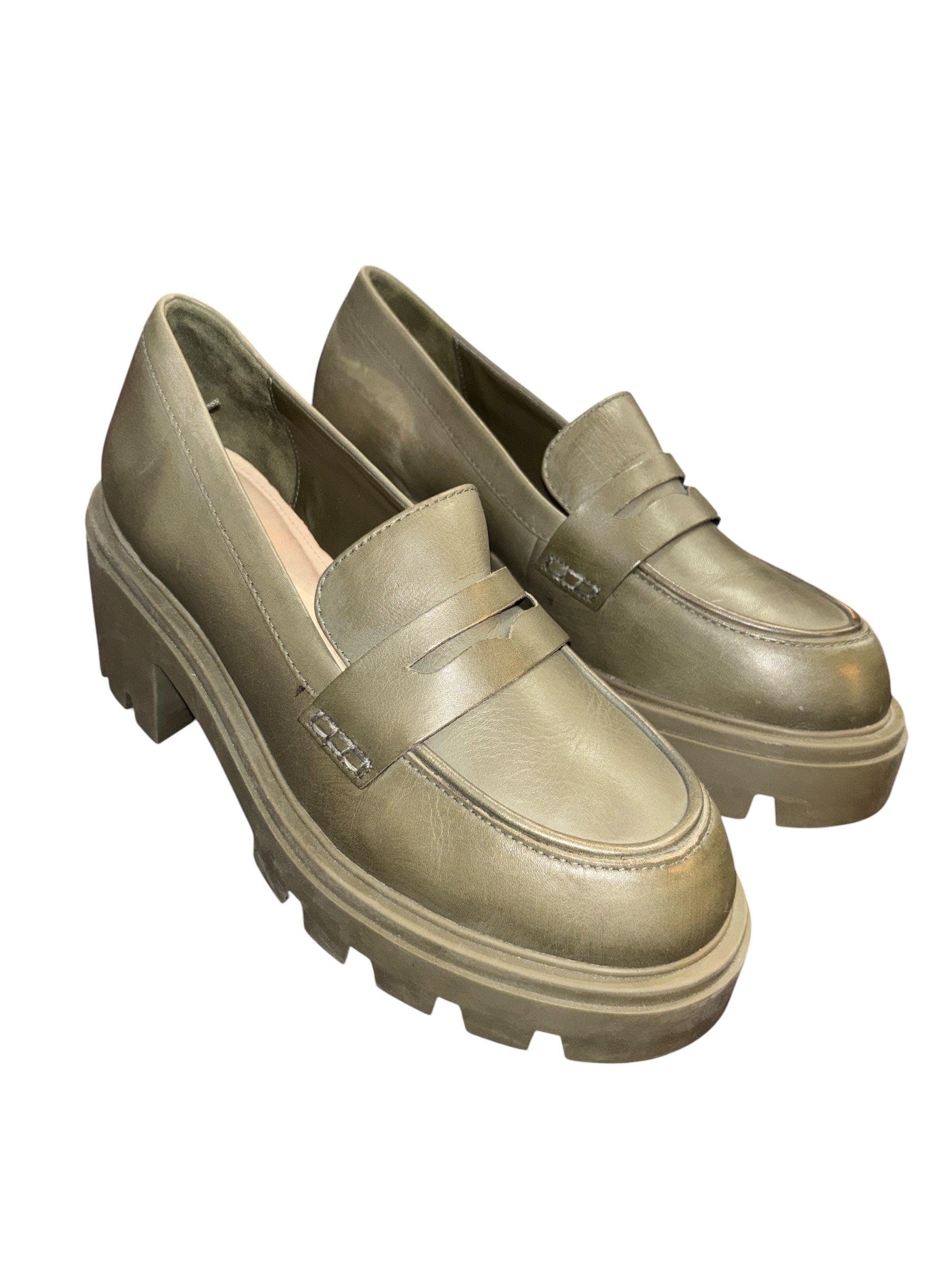 green schultz platform loafers, 9