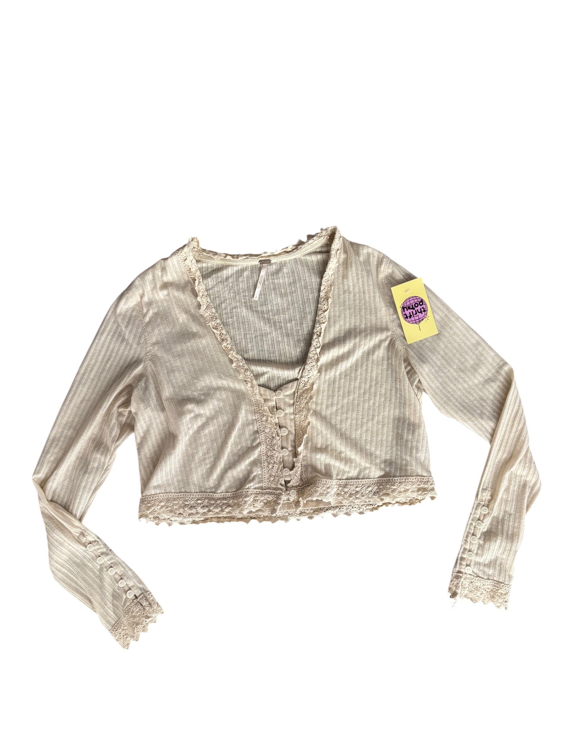 cream free people cropped ls button top, s