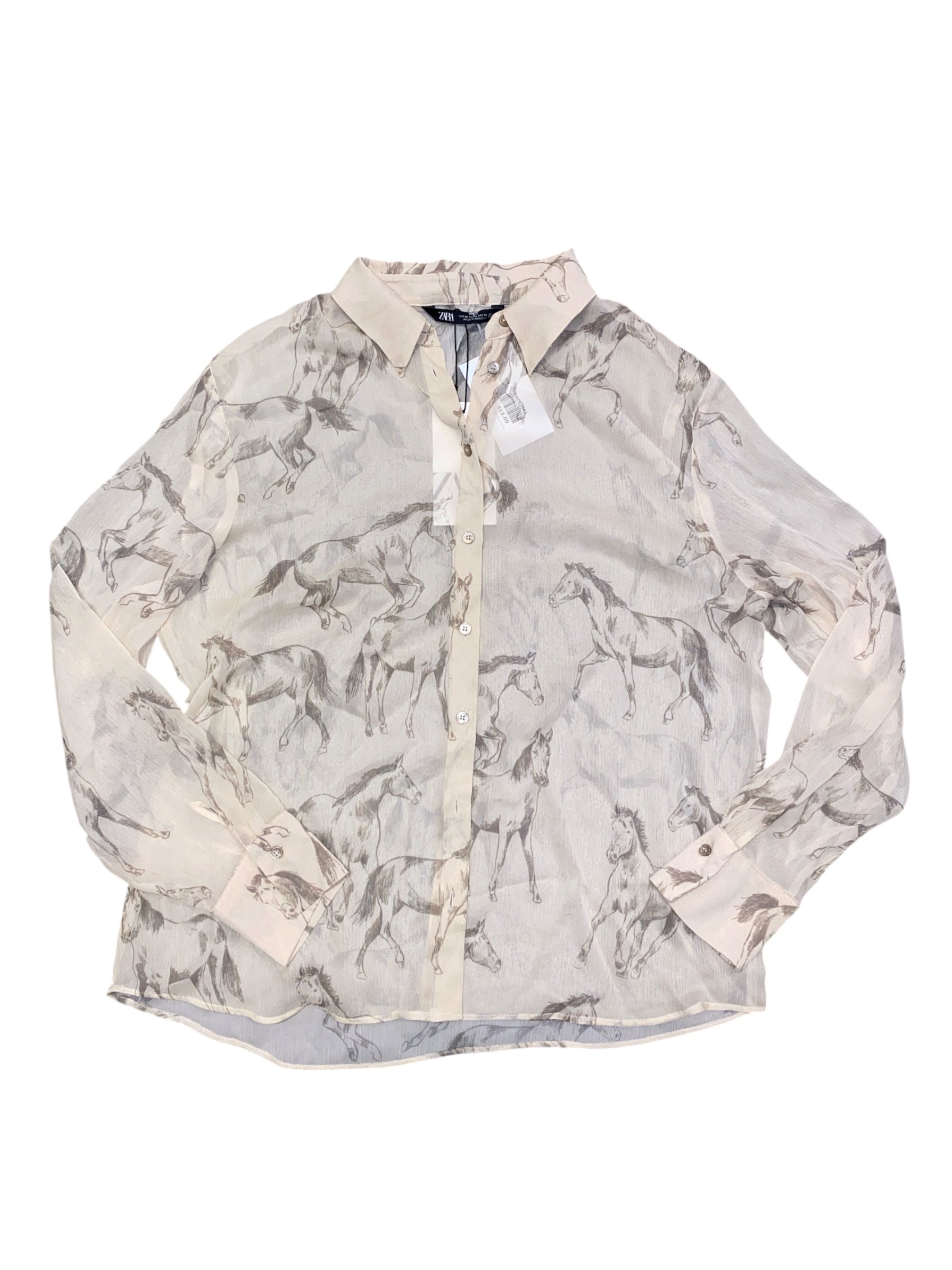 tan zara nwt horse ls top, m