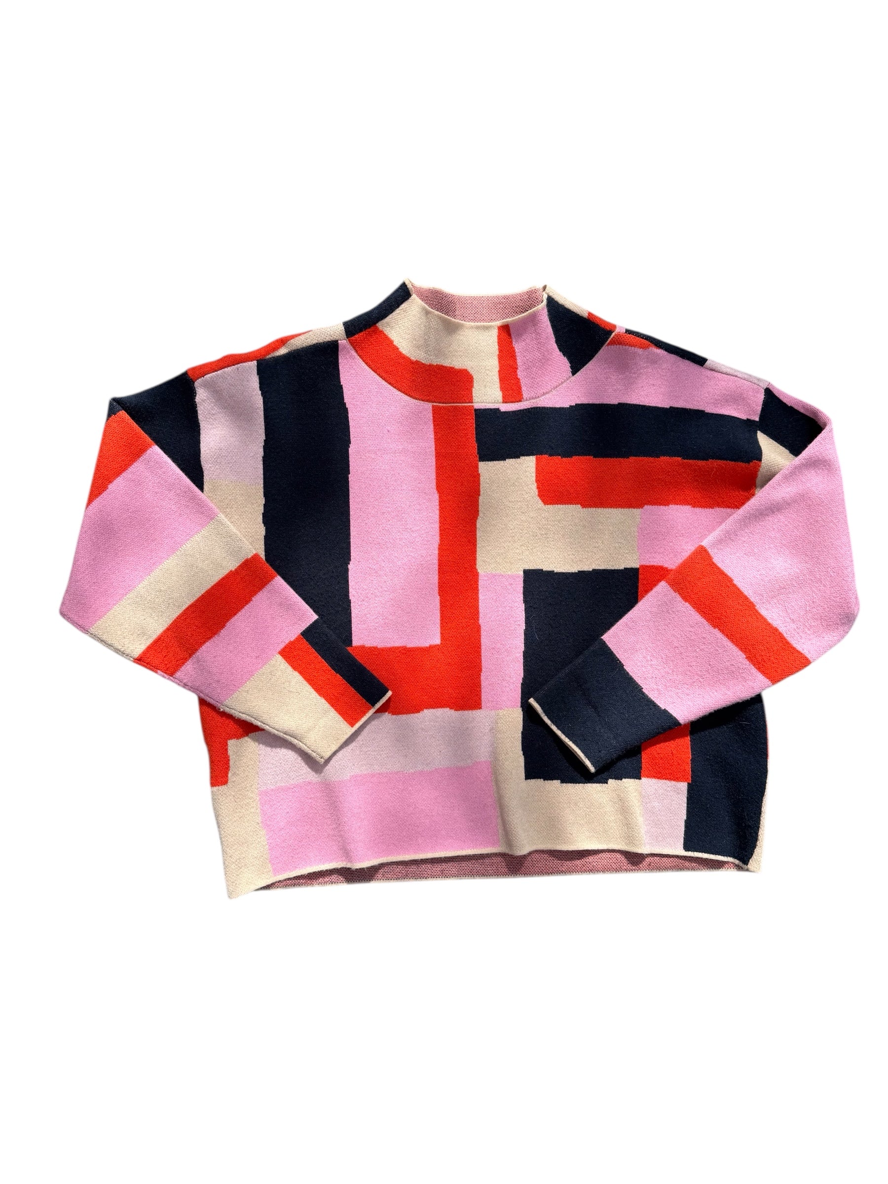 beige orange navy maeve large stripe abstract sweater, m