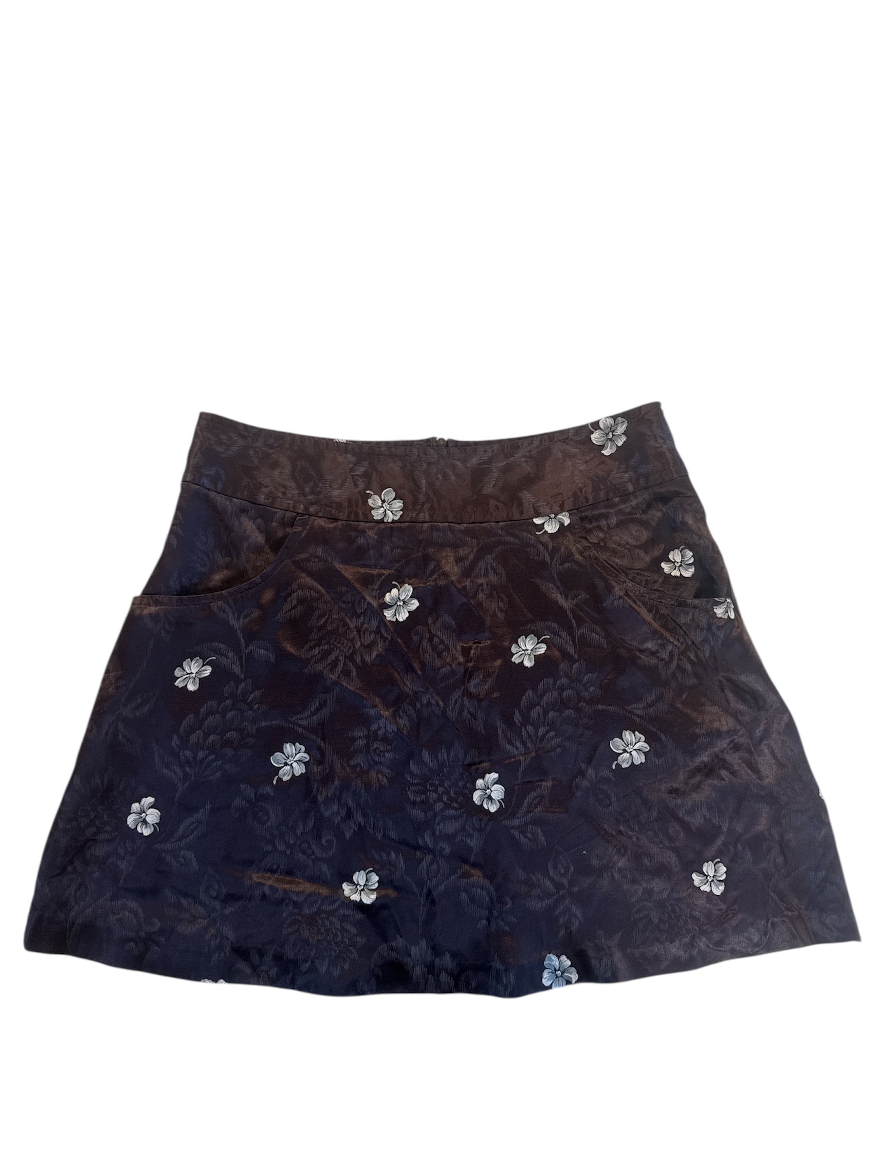 brown and she goes y2k satin floral skirt, 9 (fits like S)