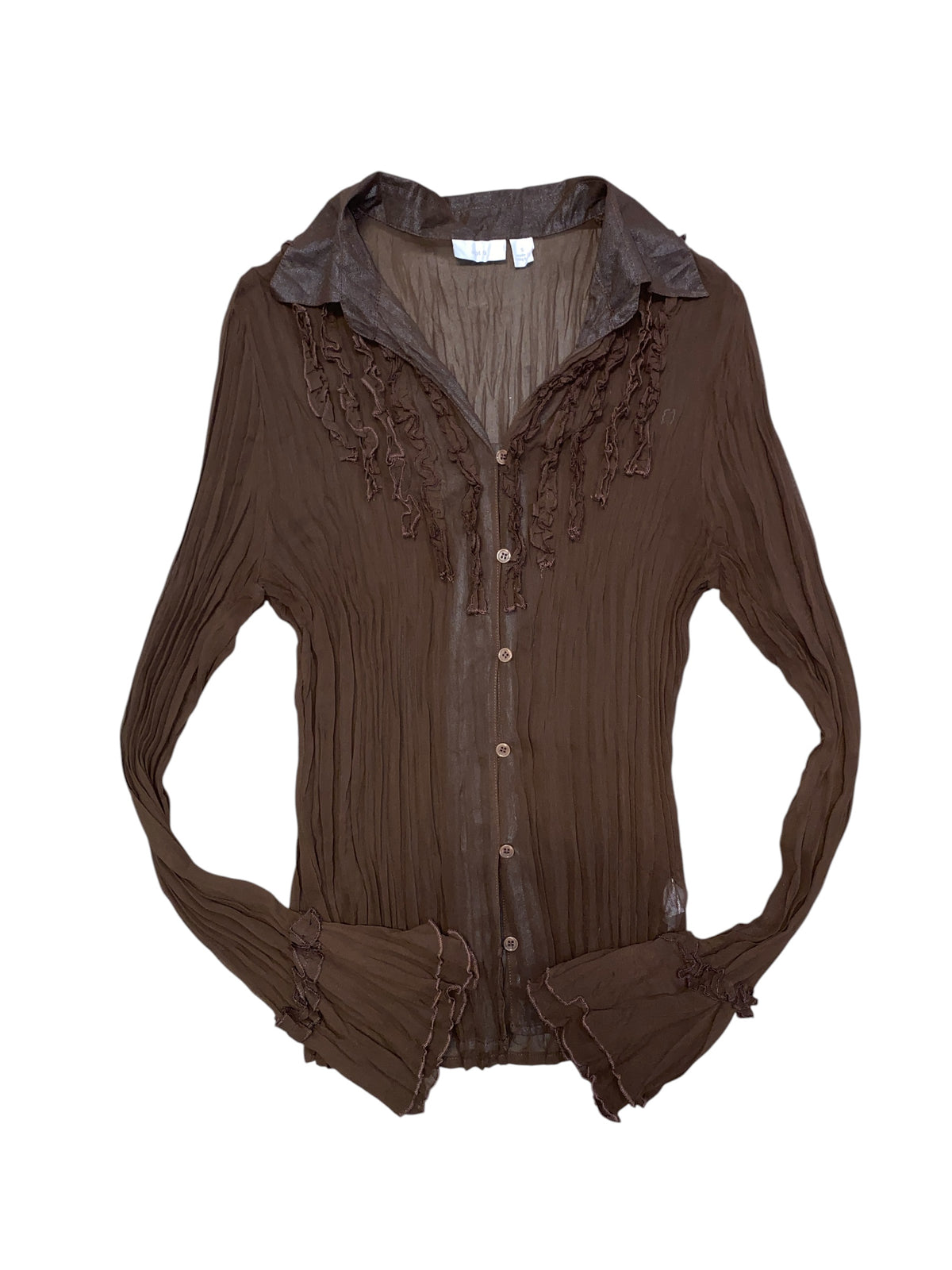 brown apt 9 Sheer ruffle ls button up, S