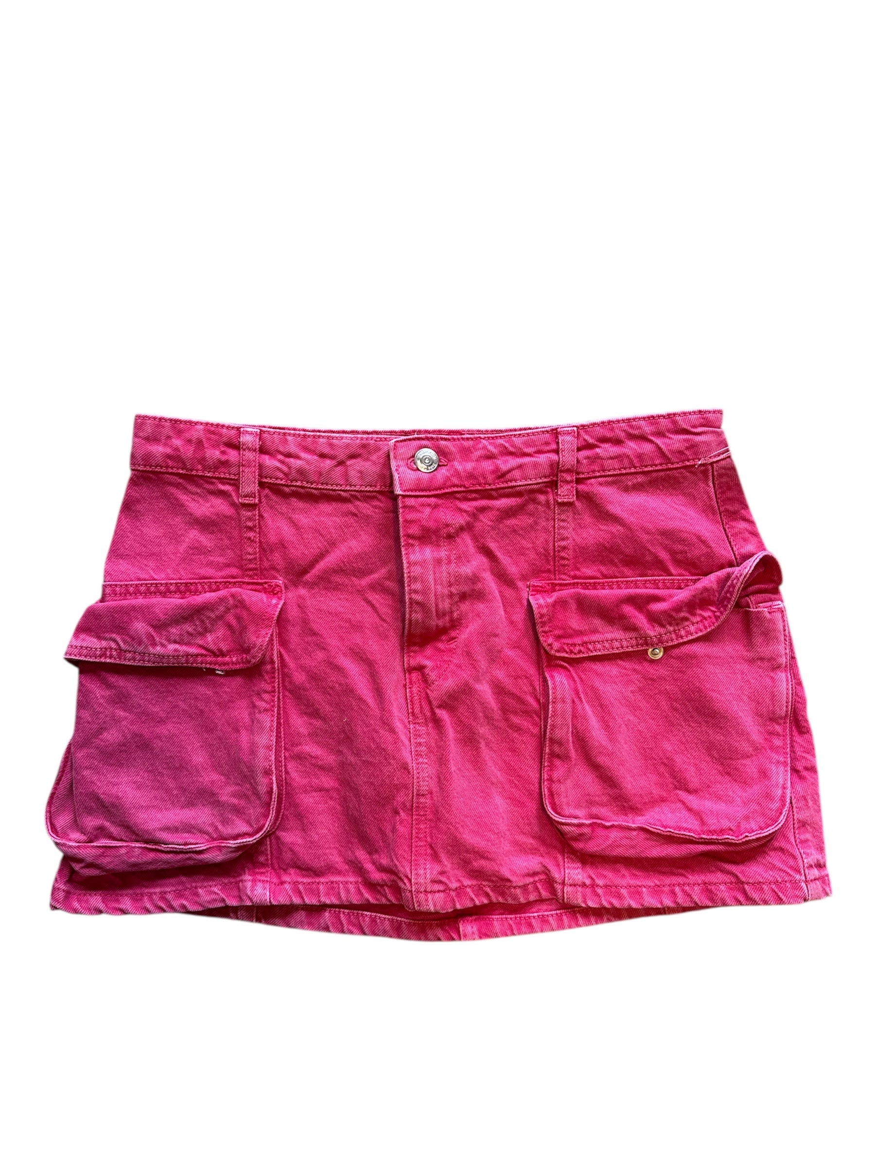 pink zara cargo denim skirt, m