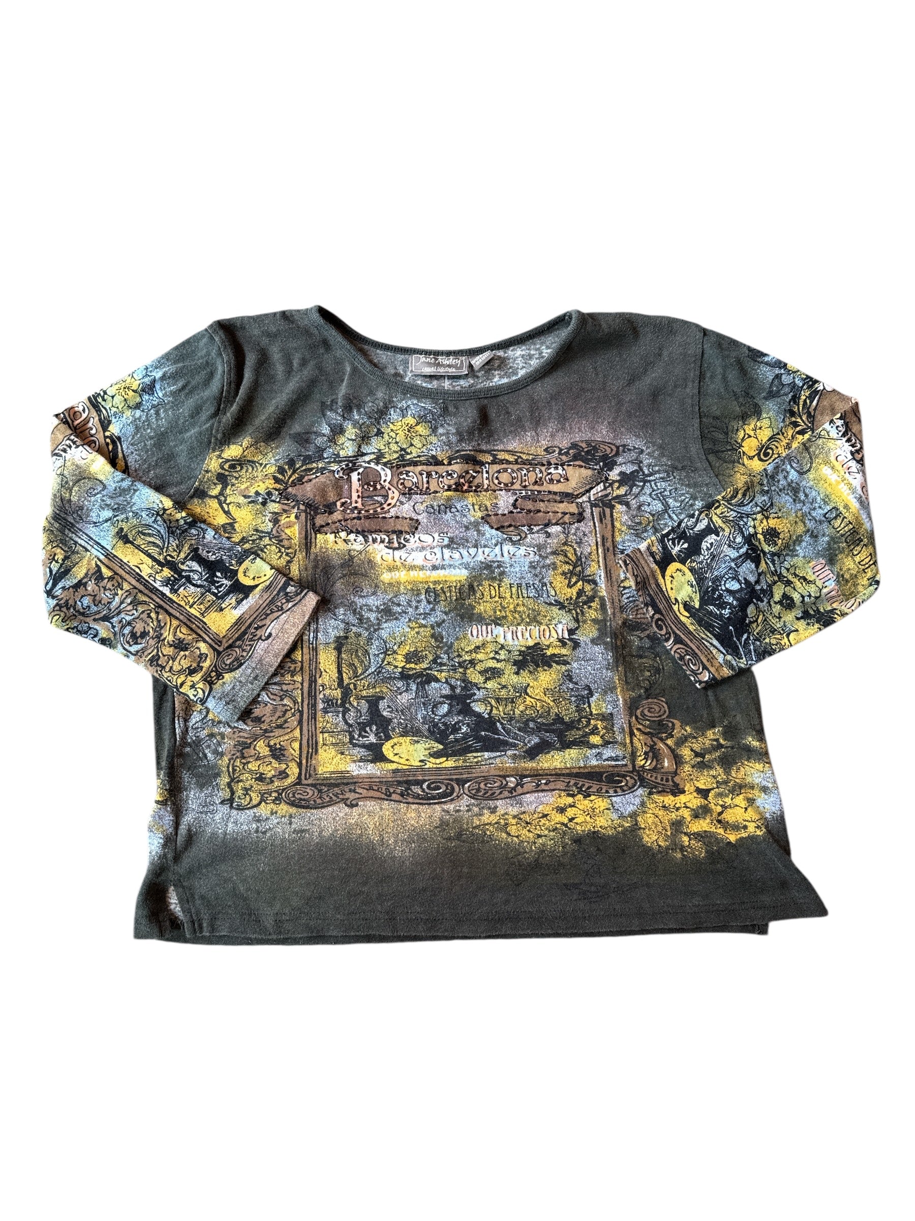 green multi jane ashley printed barcelona top, L