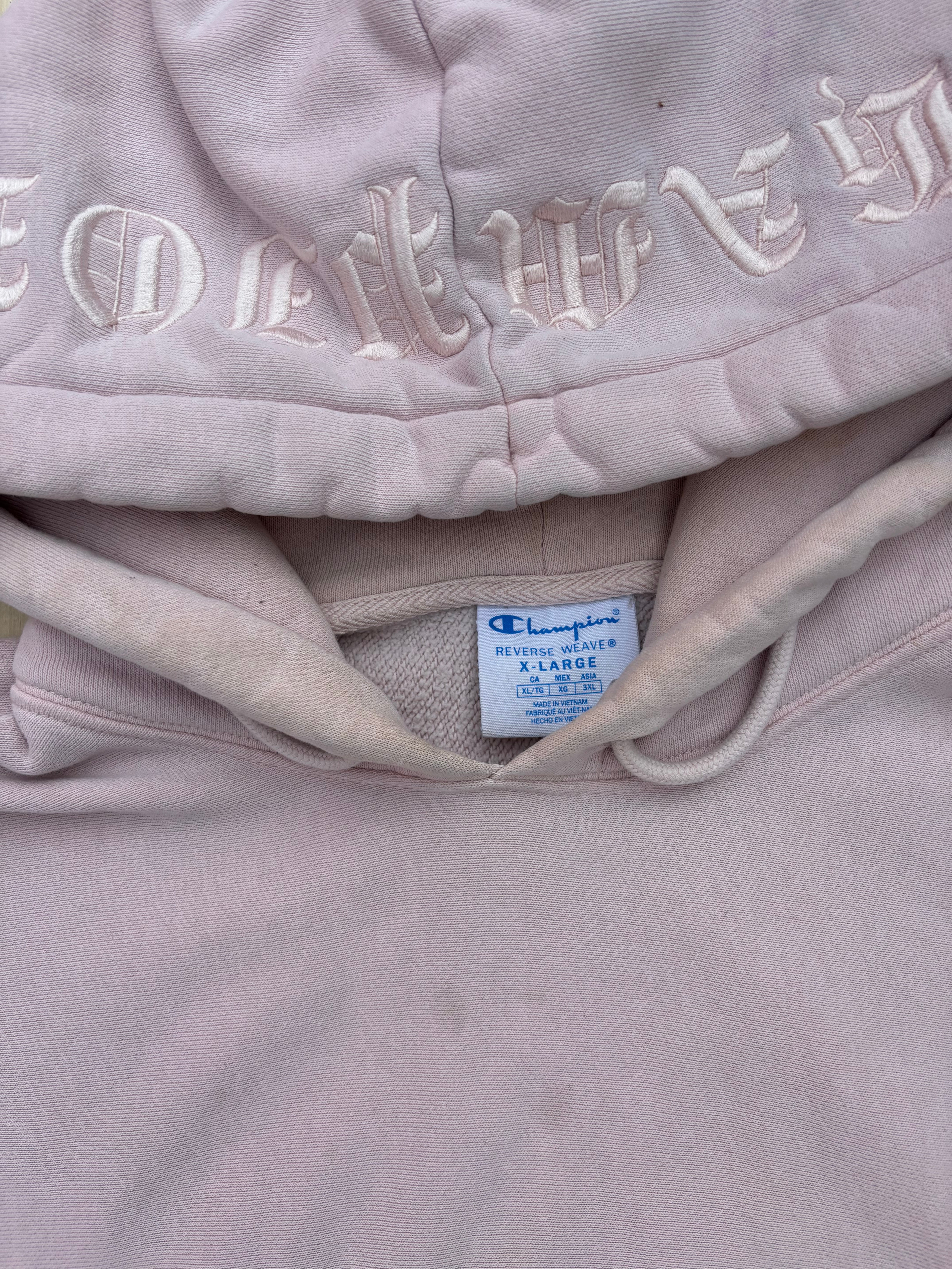 pink champion branded hoodie, xl