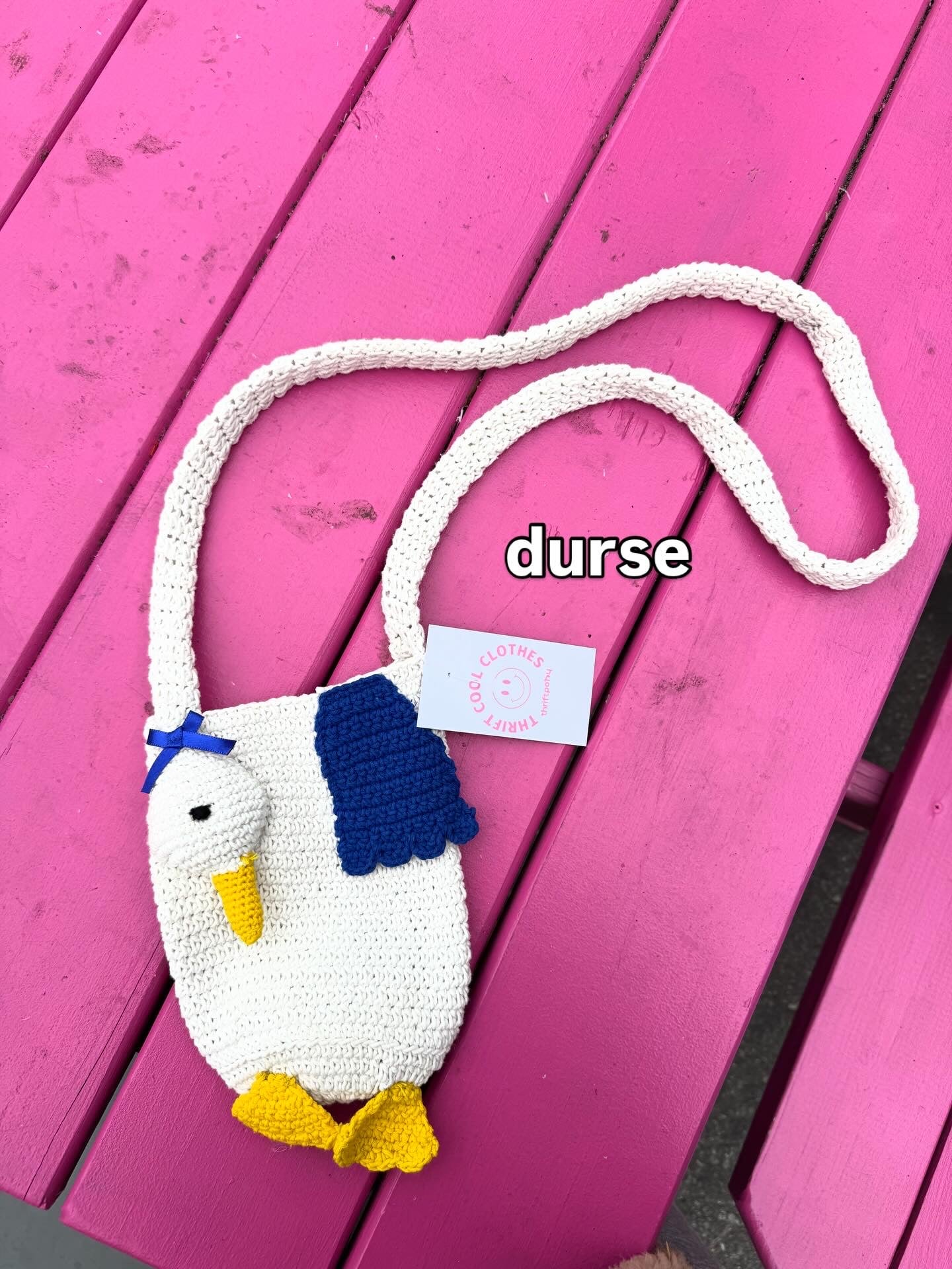 white blue yellow  cutie duck crochet bag