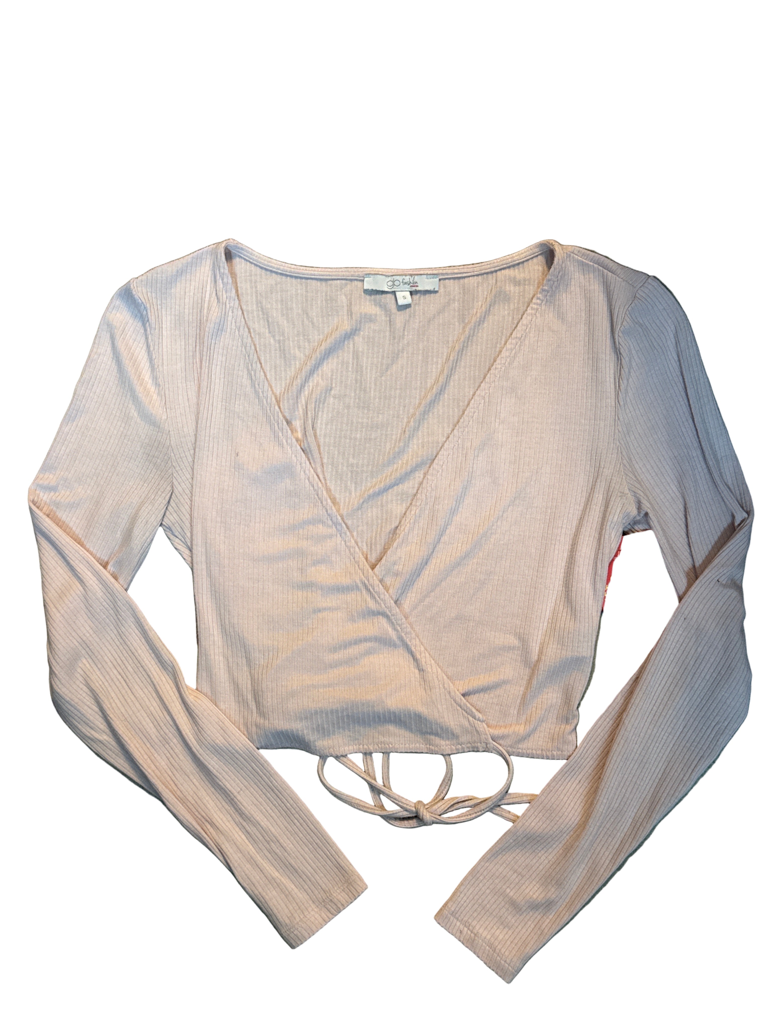 pink gb fashion ballerina ribbed owrap top, s