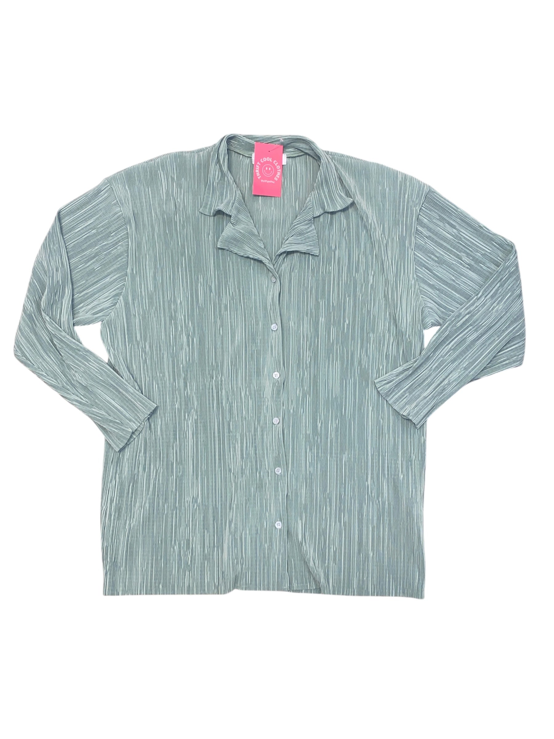 Green Storets Plisse ls button up, S/M