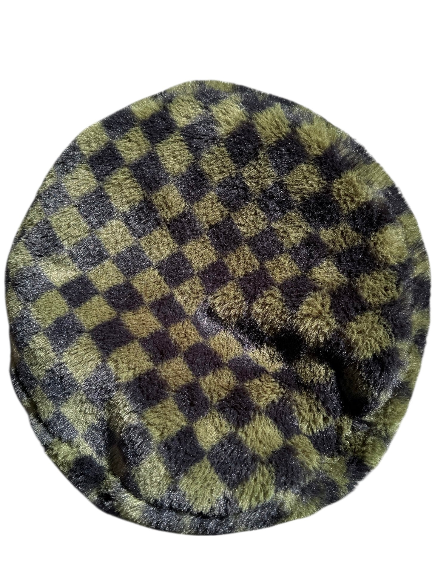 green black kangol fuzzy checkered hat, l/xl