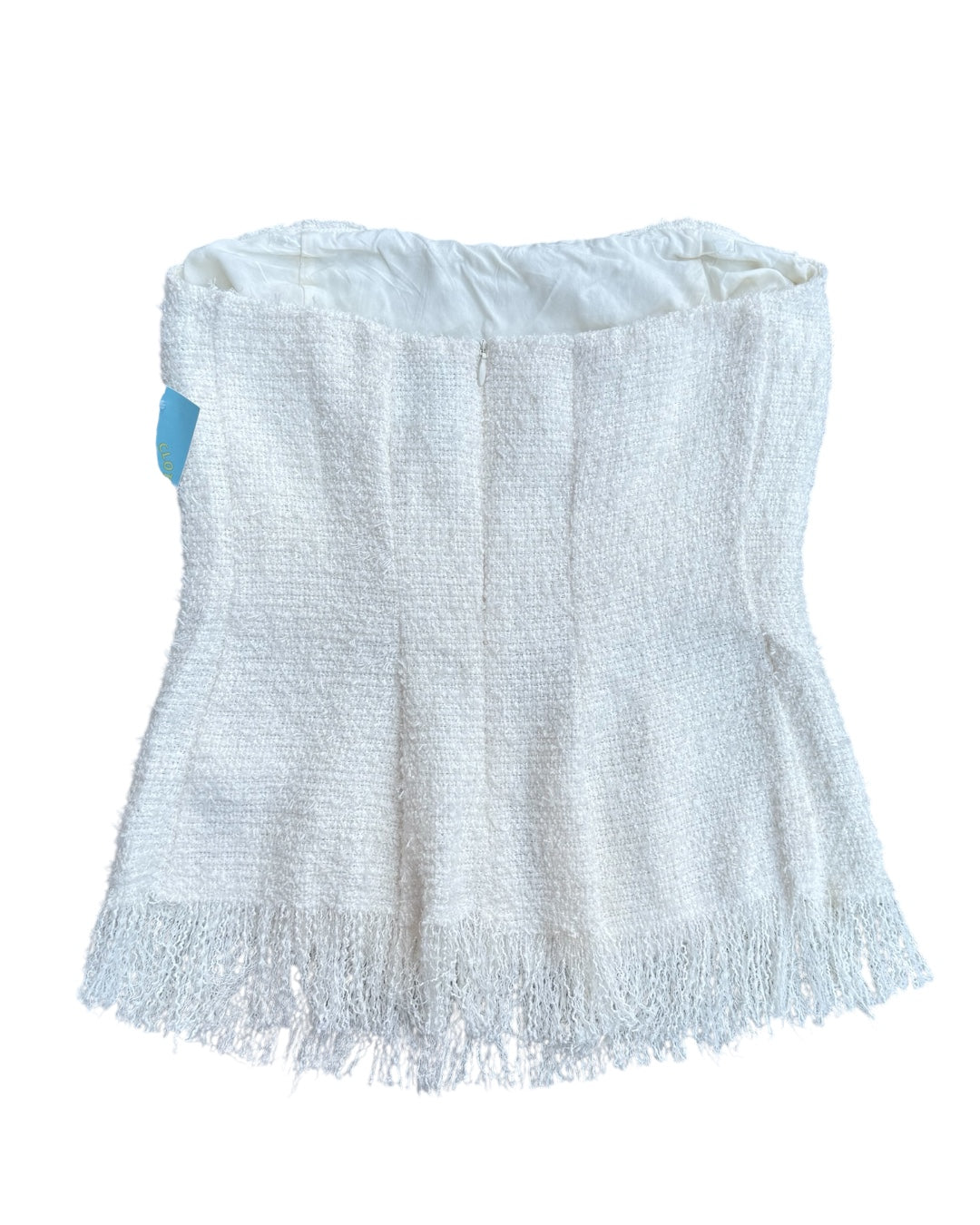 cream lumiere tweed strapless fringe, s