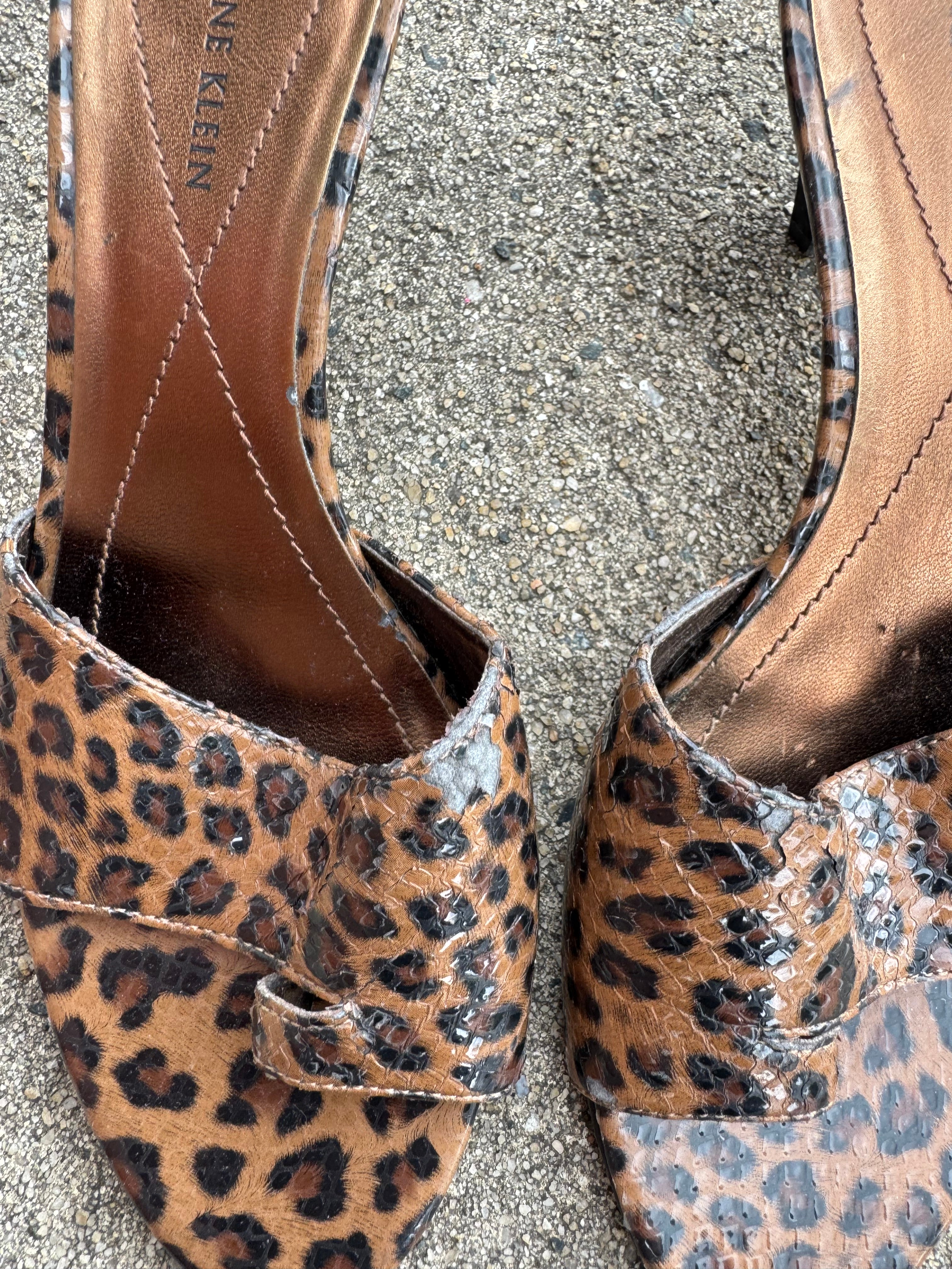 brown anne klein cheetah kitten heels, 6.5