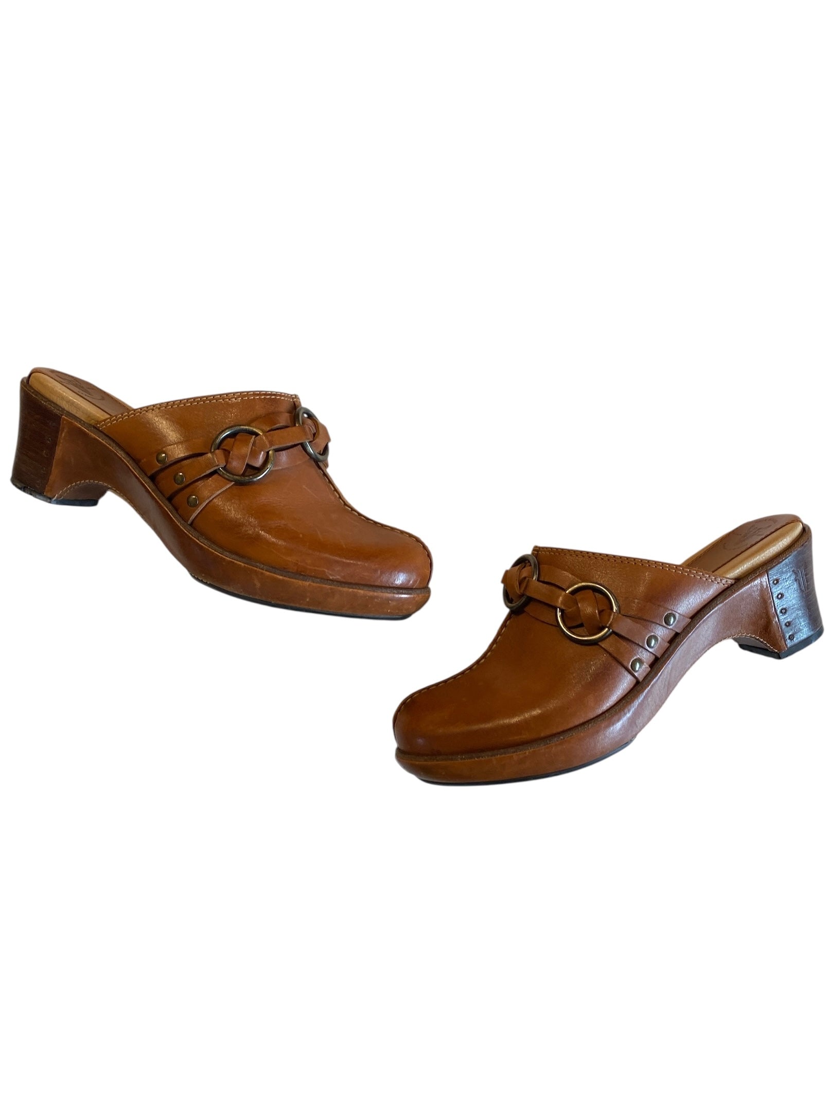 brown frye leather clogs, 7 womens