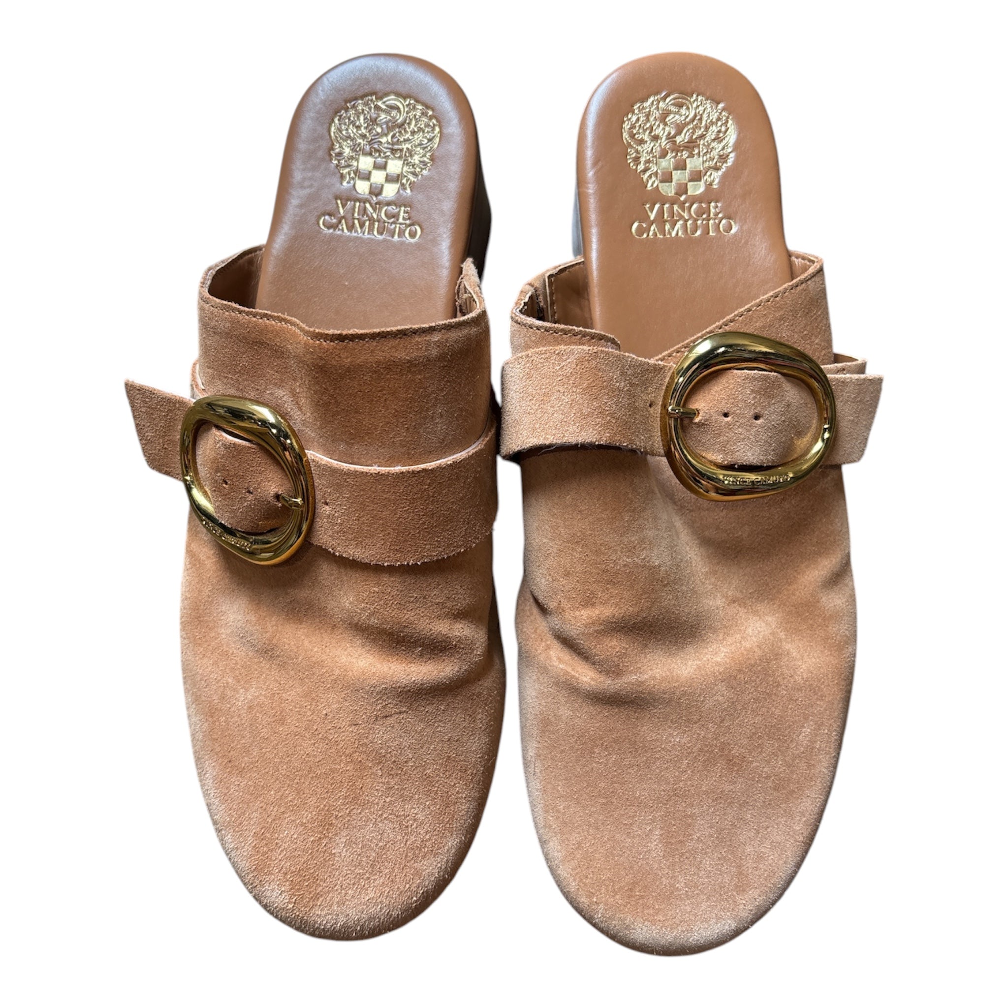 brown vince camuto suede clogs, 10