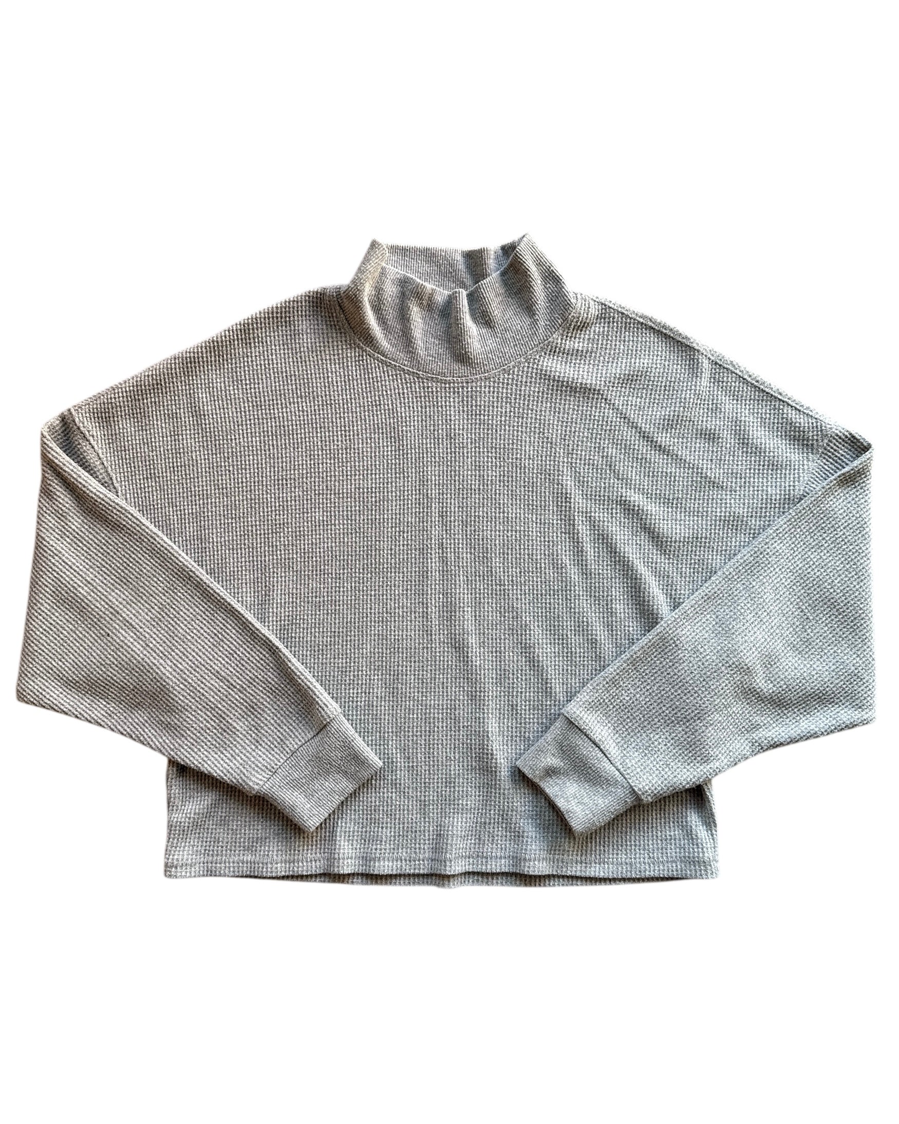 gray abercrombie waffleknit ls mock neck, xs