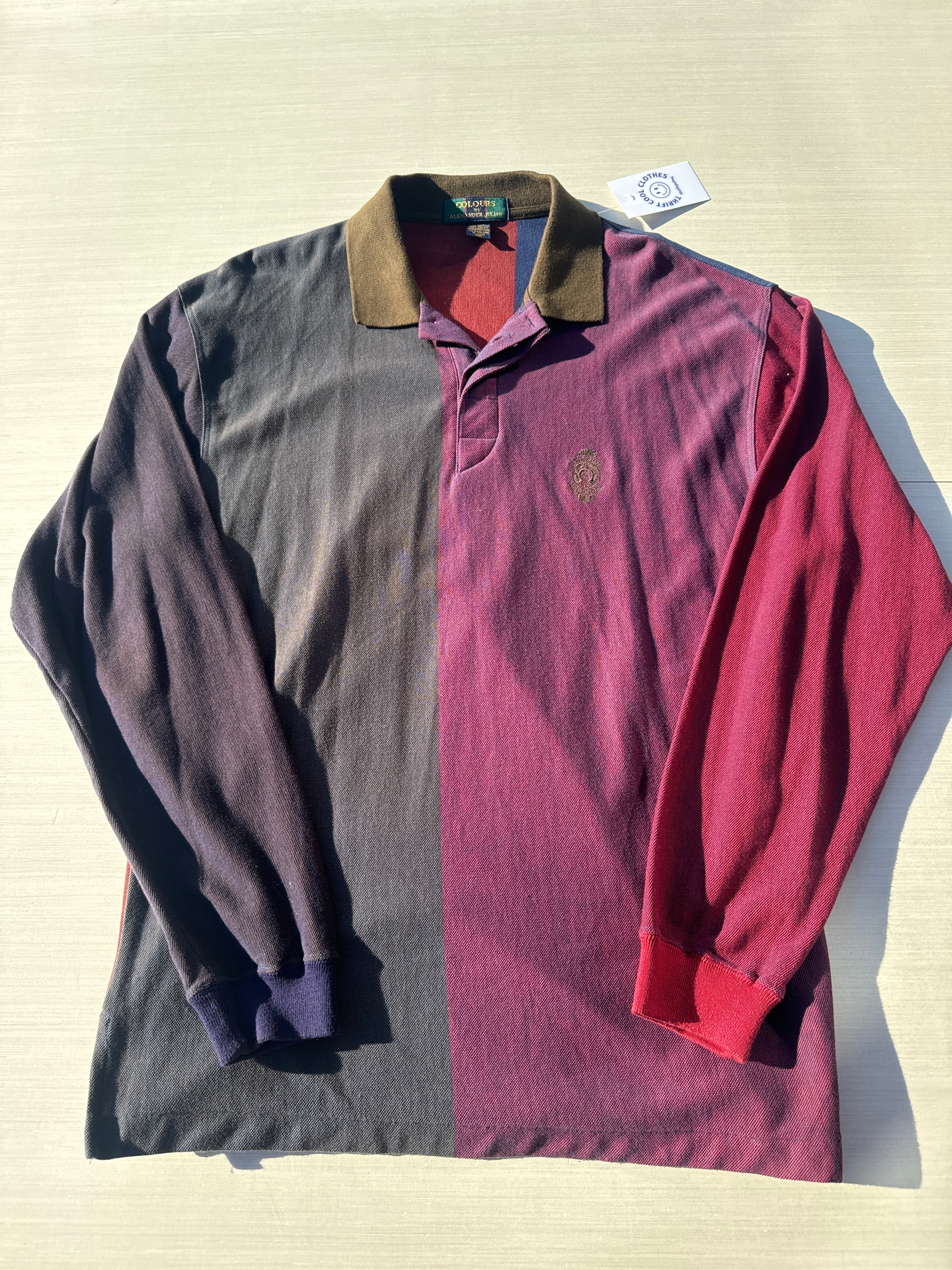 maroon navy colours colorblock polo, xl