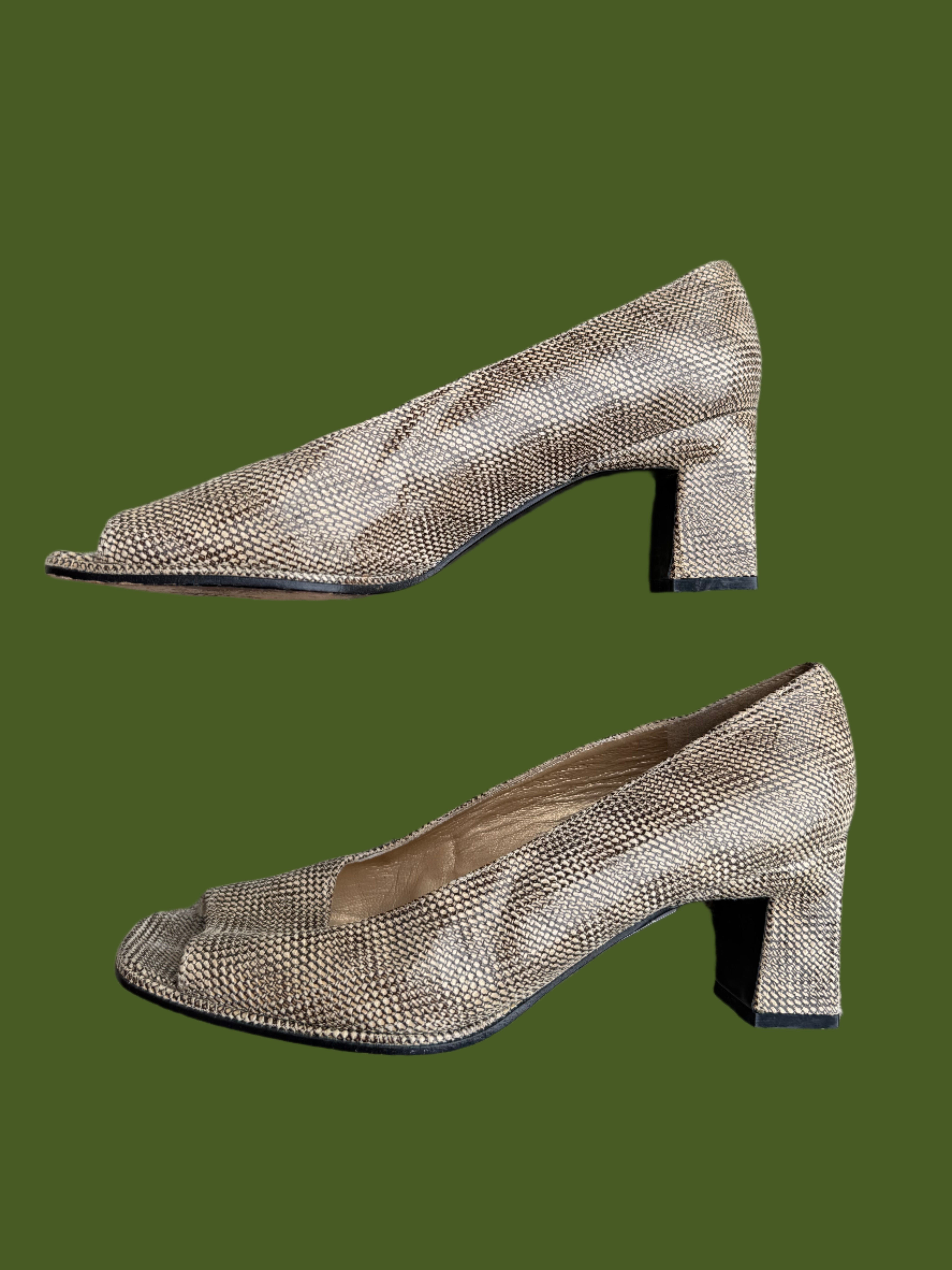 Brown tan Stuart wietzman Peep toe pumps, 7