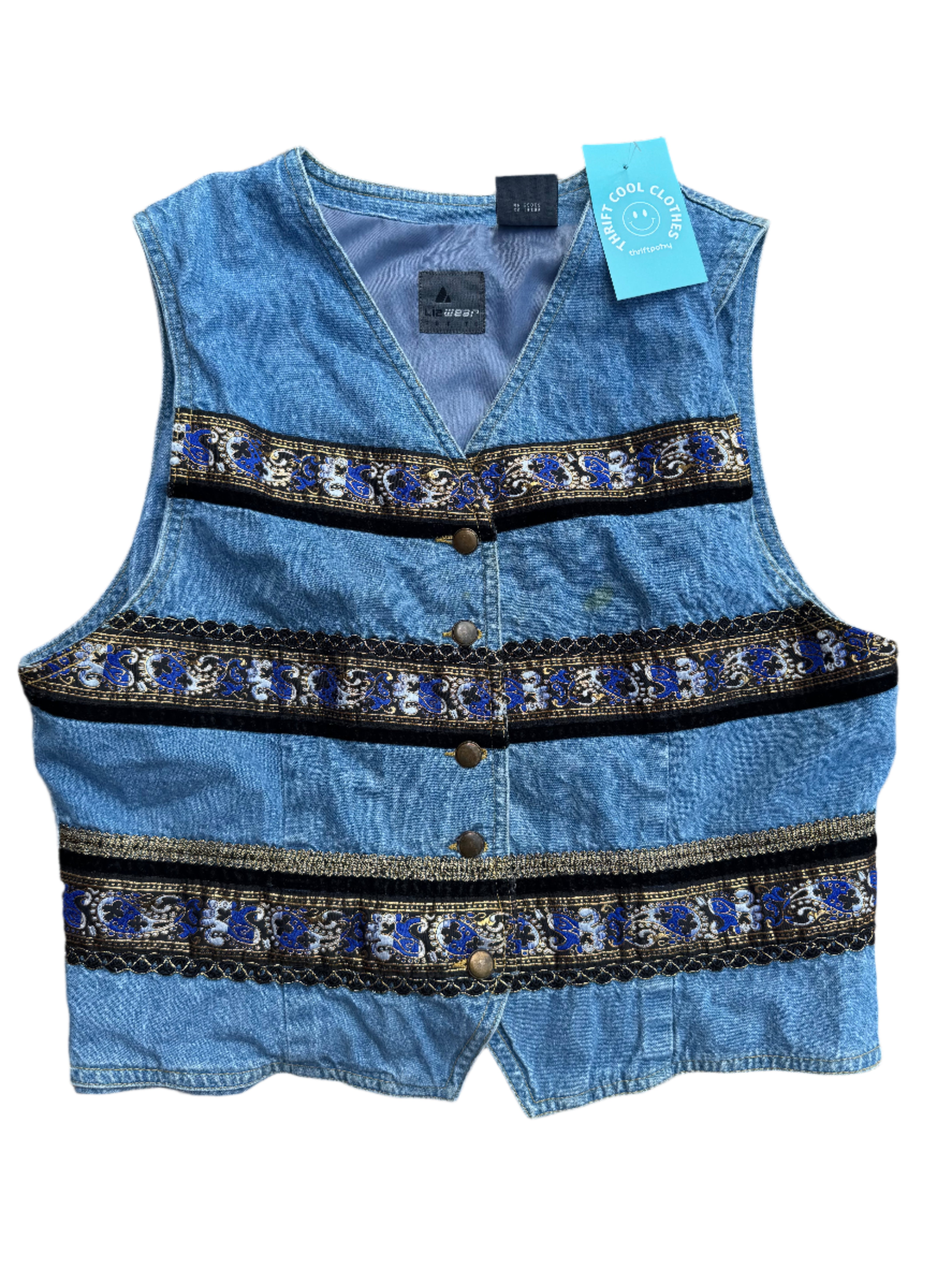 blue lizwear denim vest, m