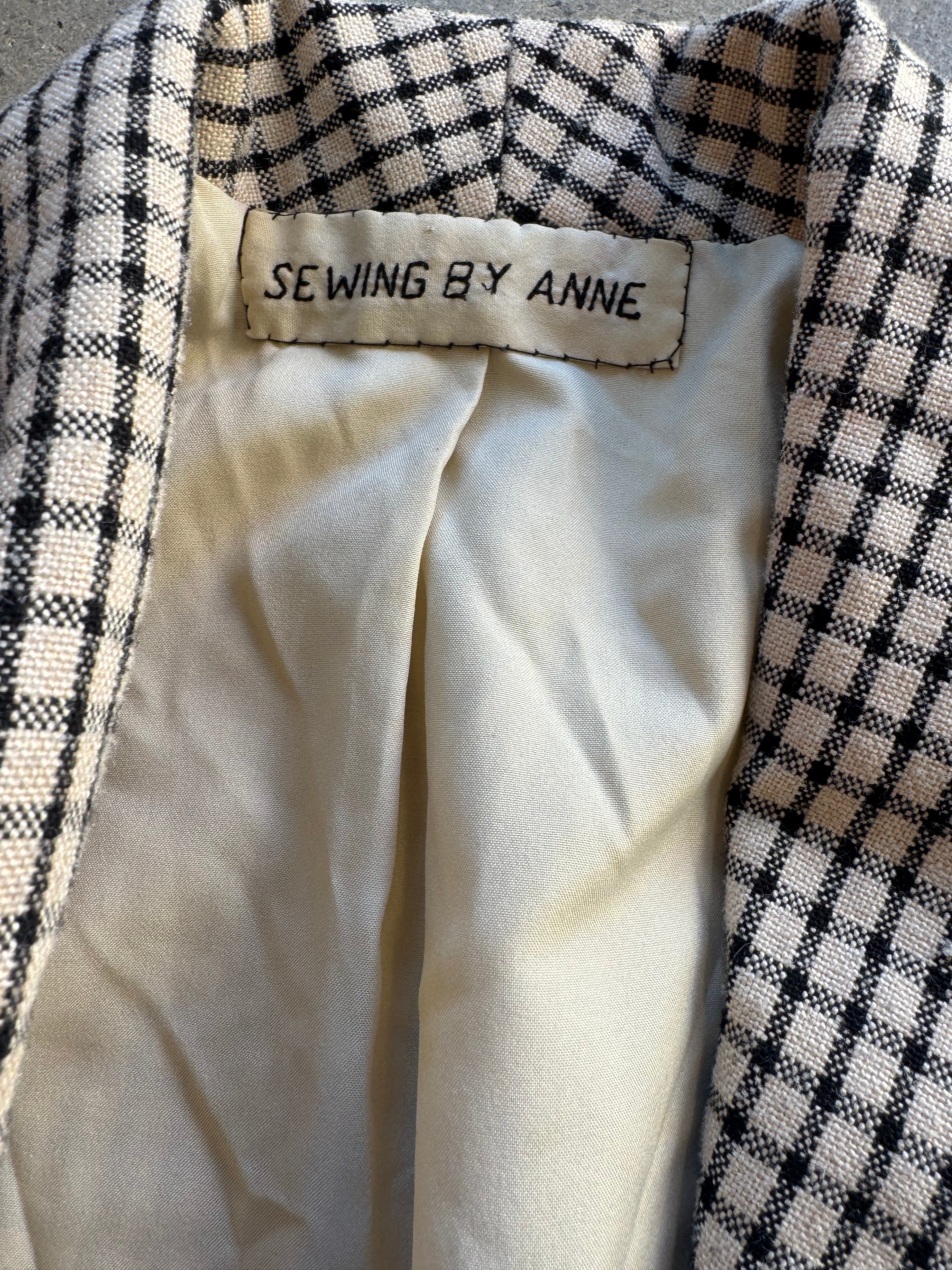 Brown black Sewing by Anne Cropped plaid blazer, M