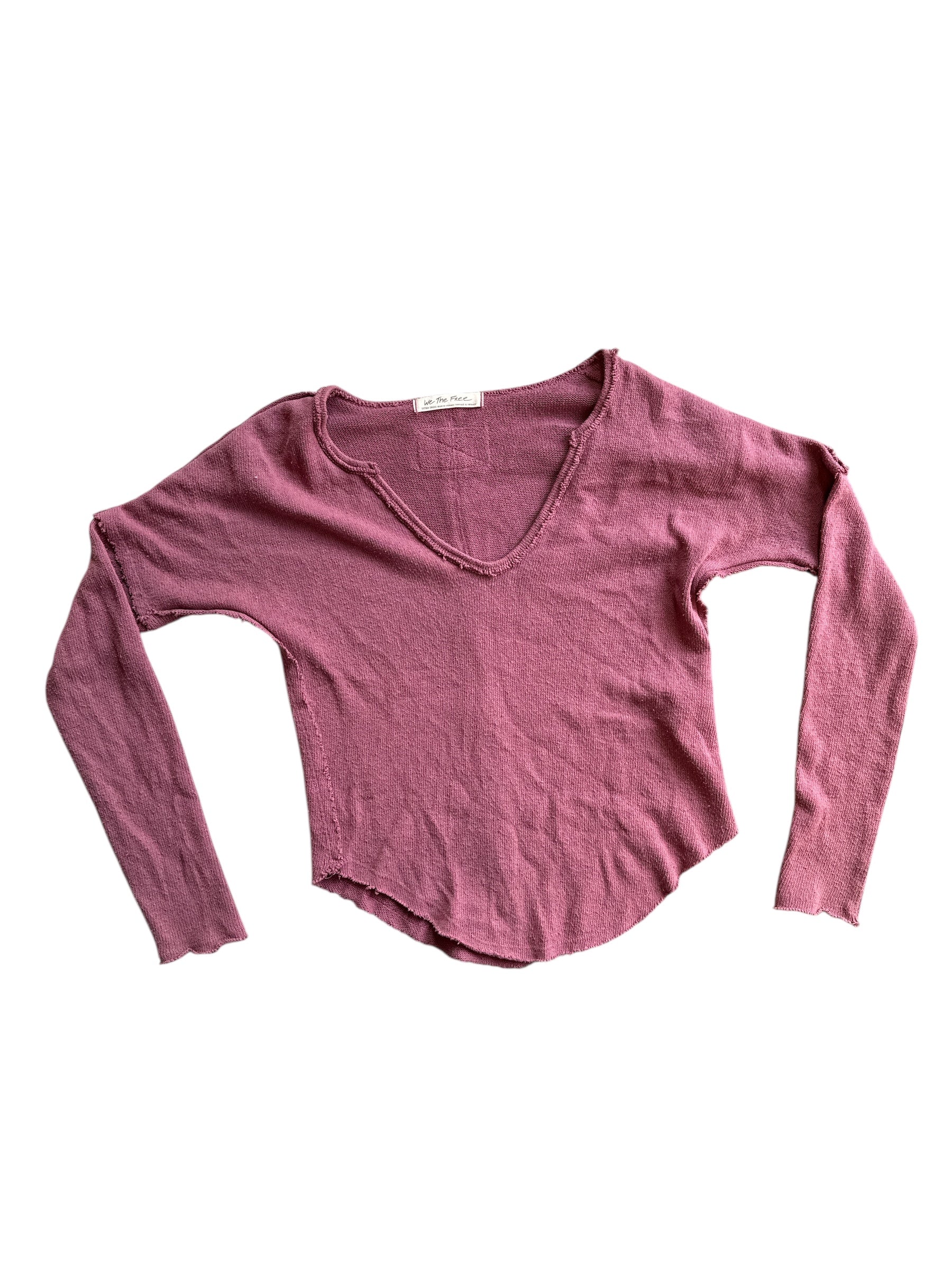 dusty pink free people ls v neck top, xs