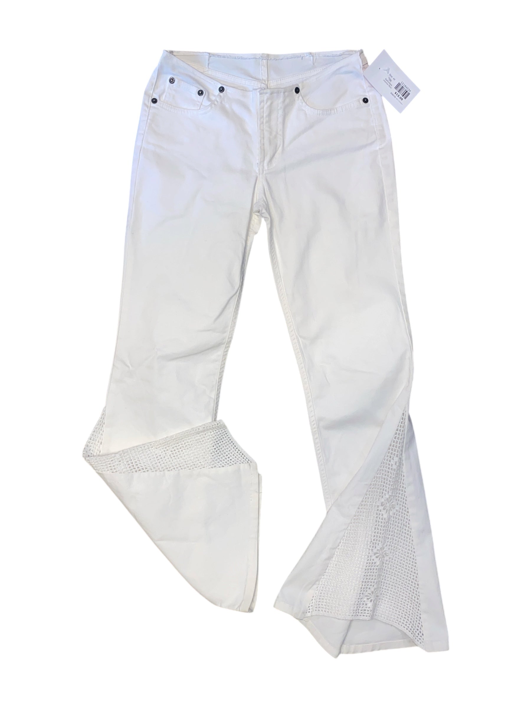 White  y2k buttonless crochet flare pant, 40